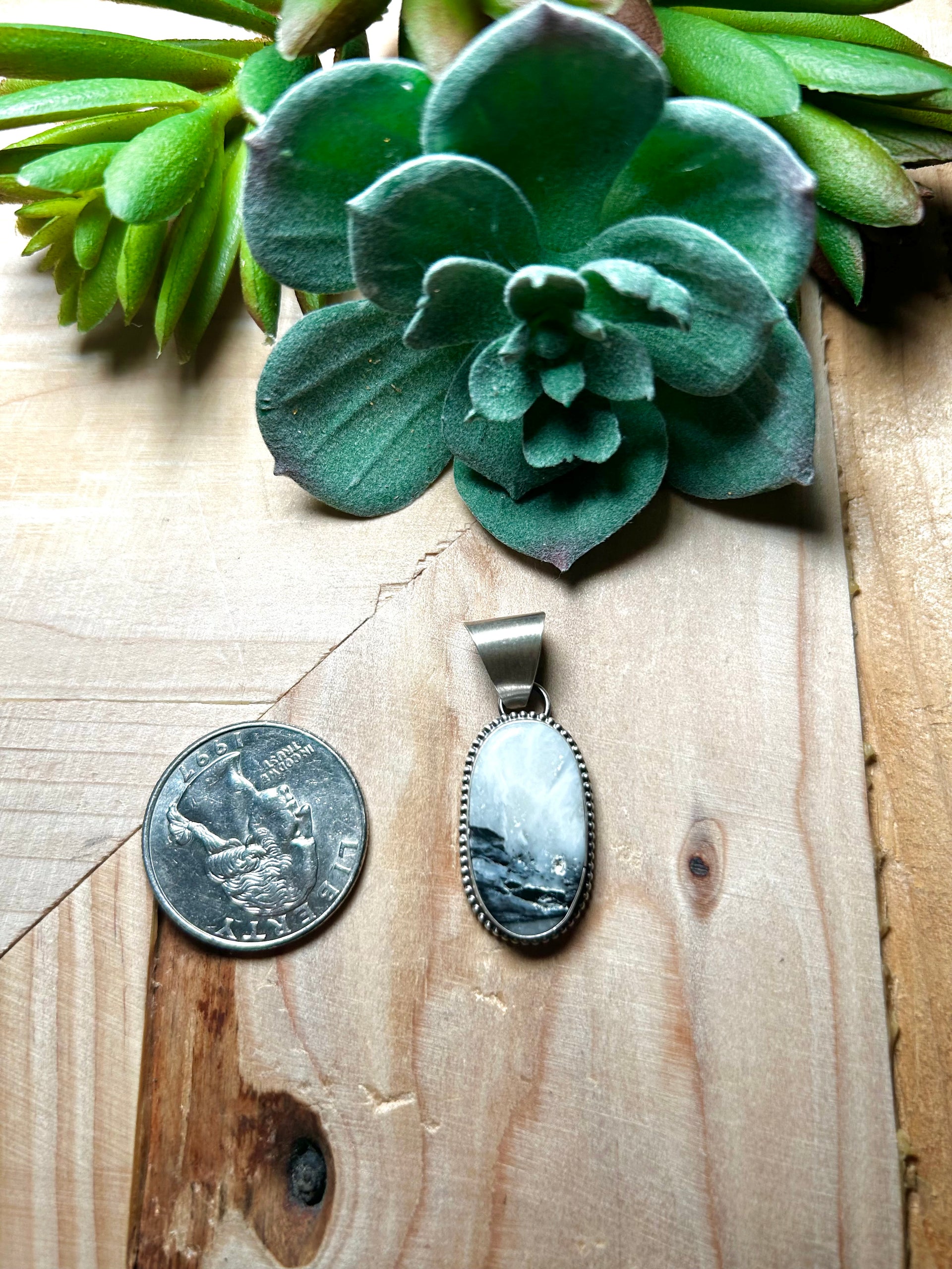 Navajo Made White Buffalo & Sterling Silver Pendant