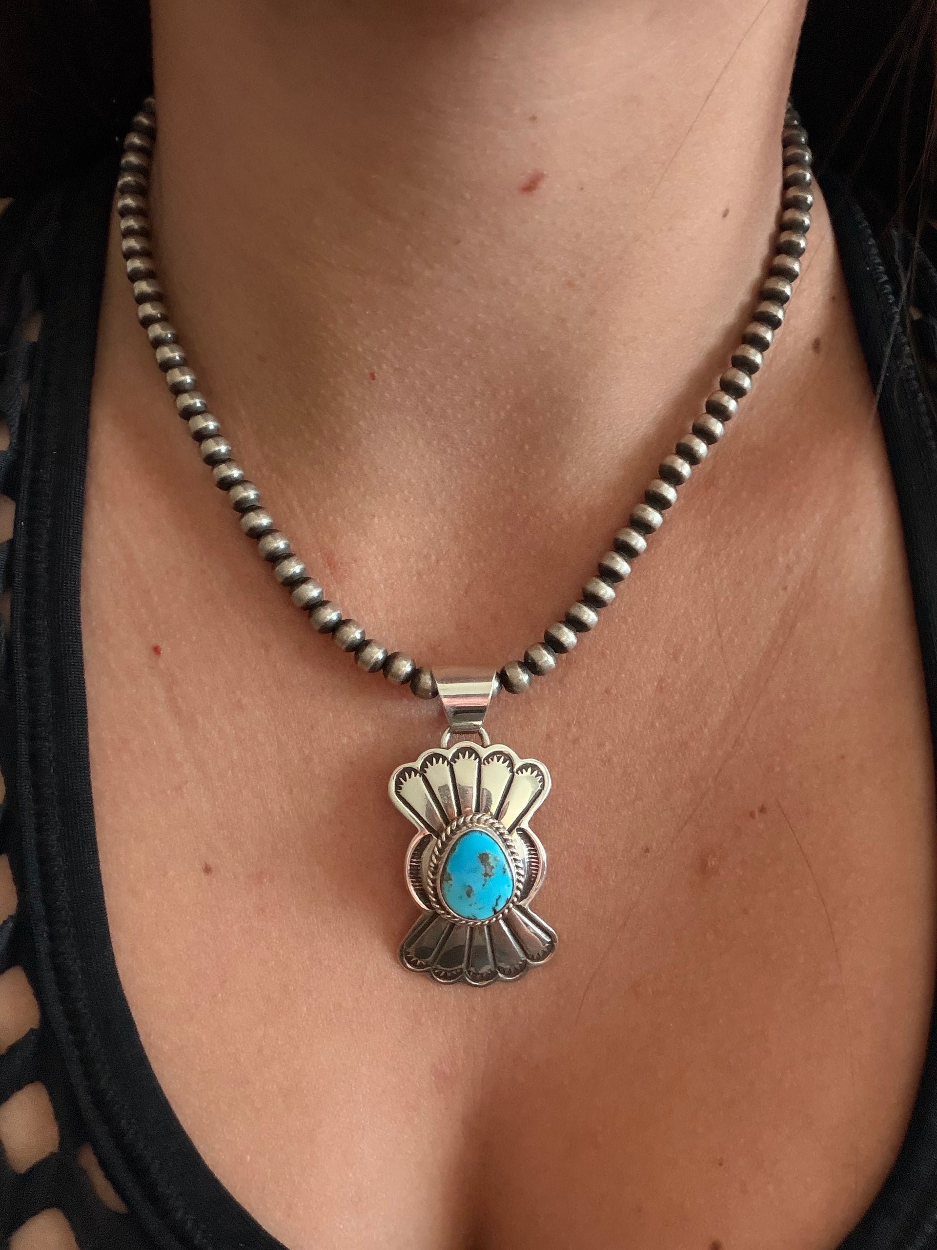 Navajo Made Kingman Turquoise & Sterling Silver Pendant