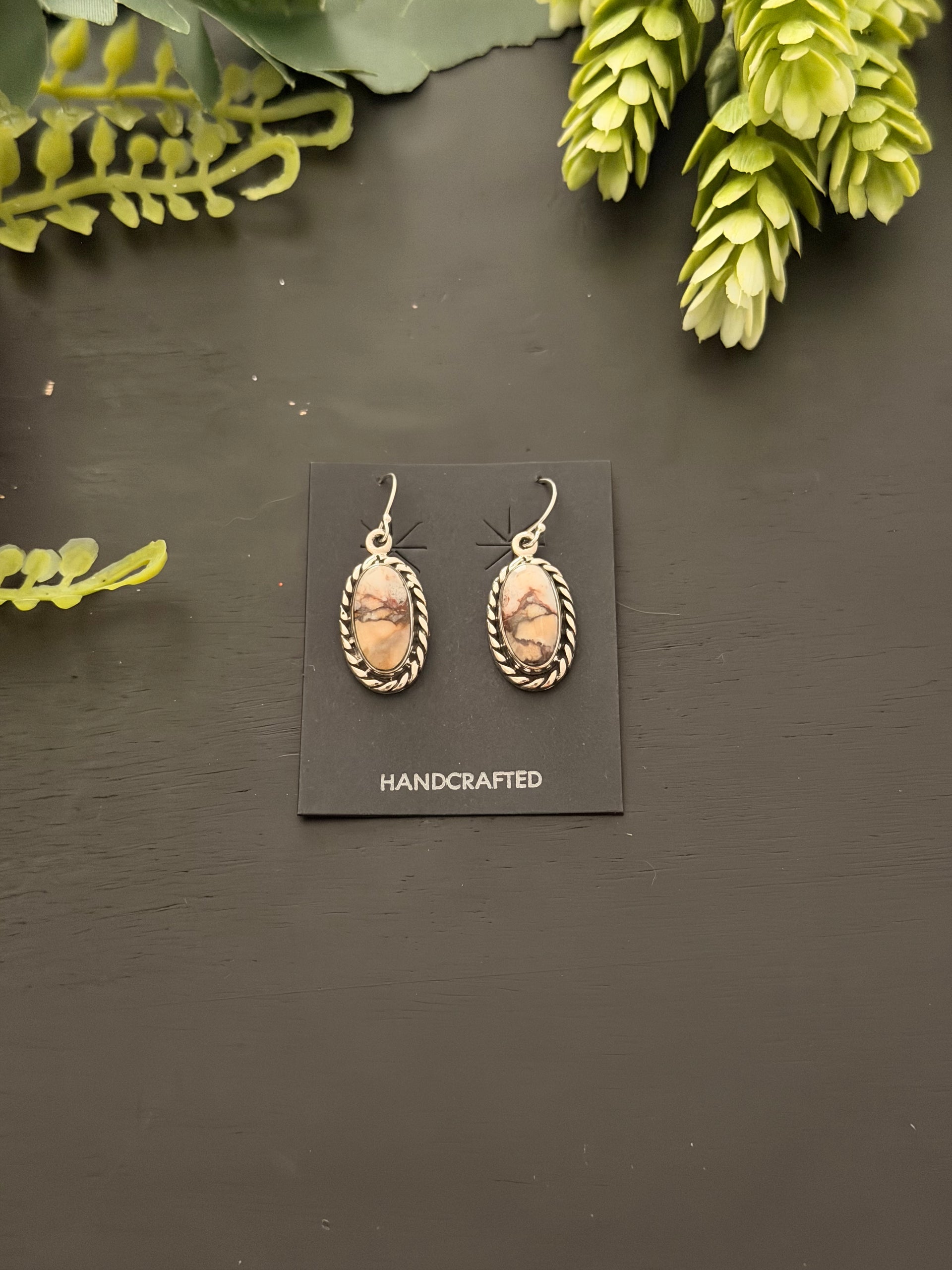 Navajo Made Wild Horse & Sterling Silver Dangle Earrings