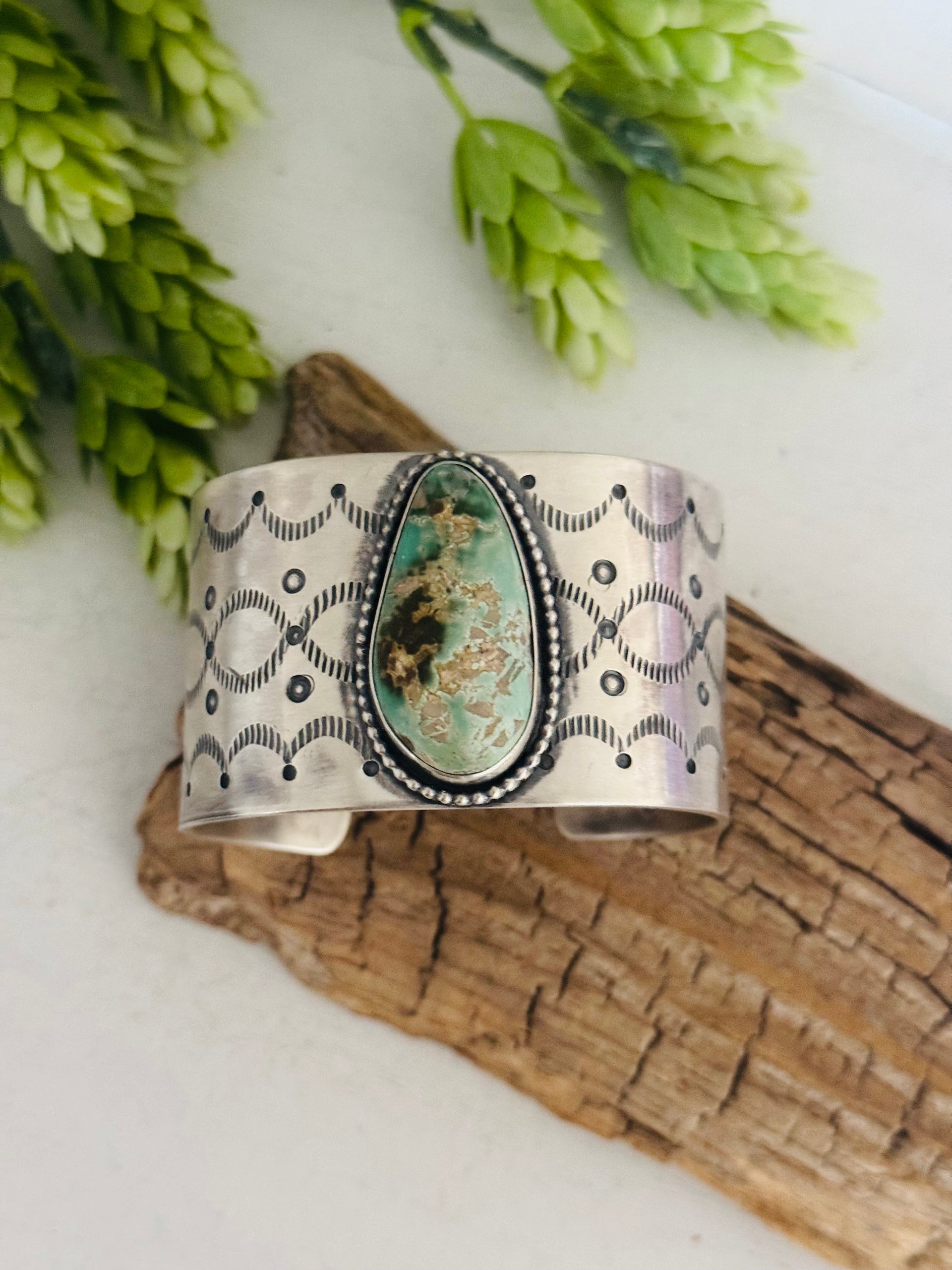 Navajo Made Royston Turquoise & Sterling Silver Cuff Bracelet