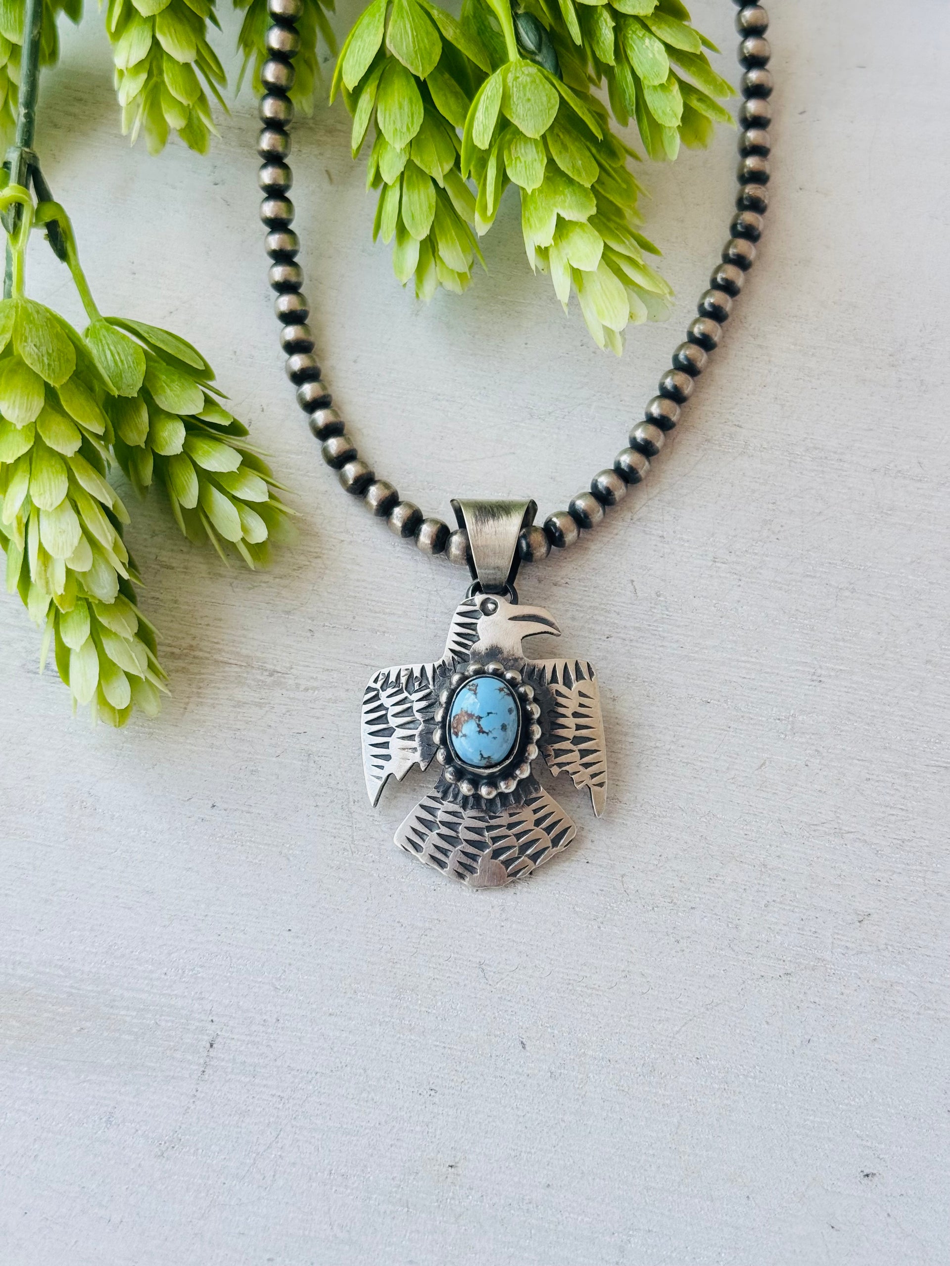 Chimney Butte Golden Hills Turquoise & Sterling Silver Thunderbird Pendant