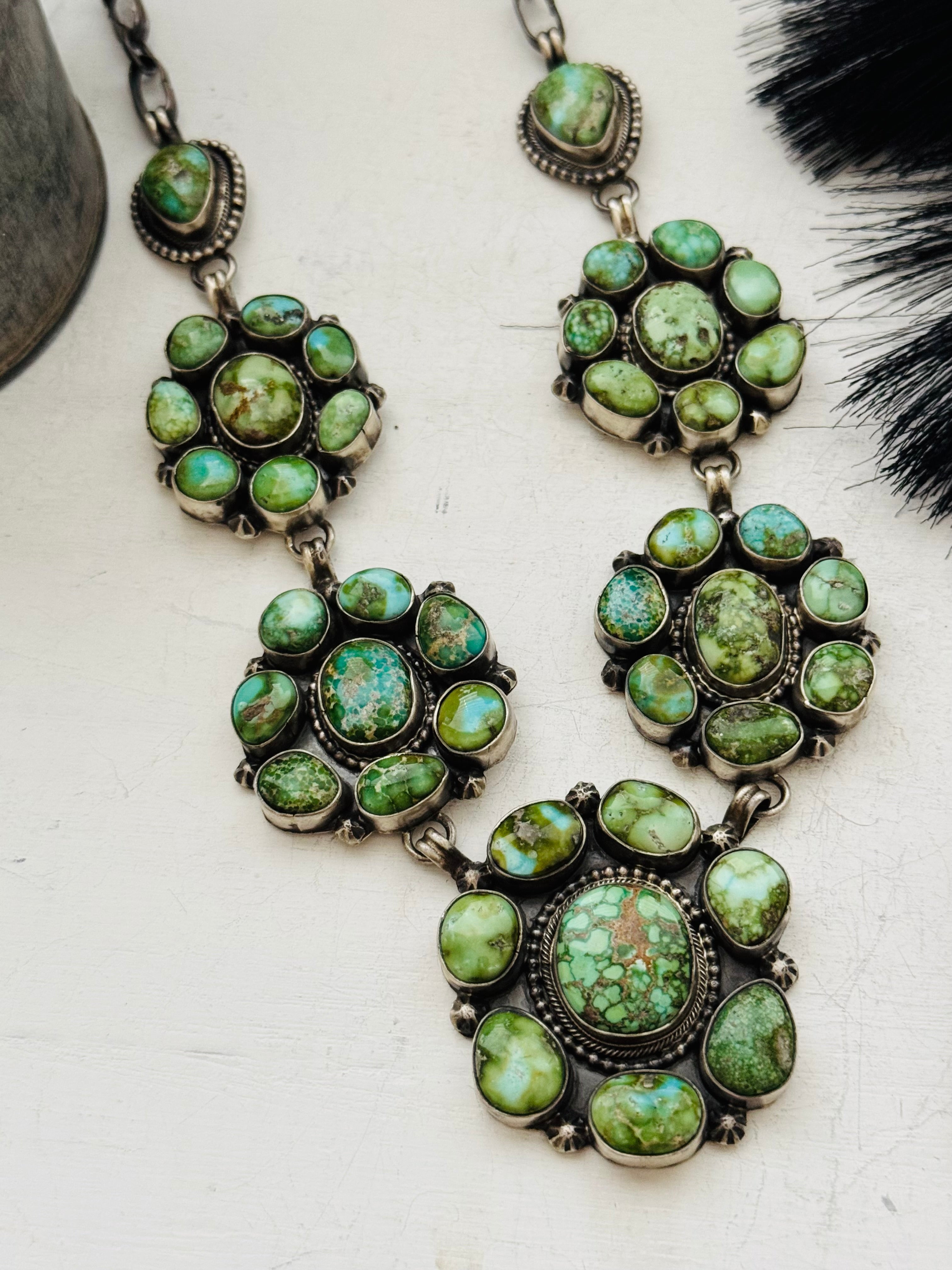 Blaine Yellowhorse Sonoran Mountain Turquoise & Sterling Silver Cluster Necklace Set