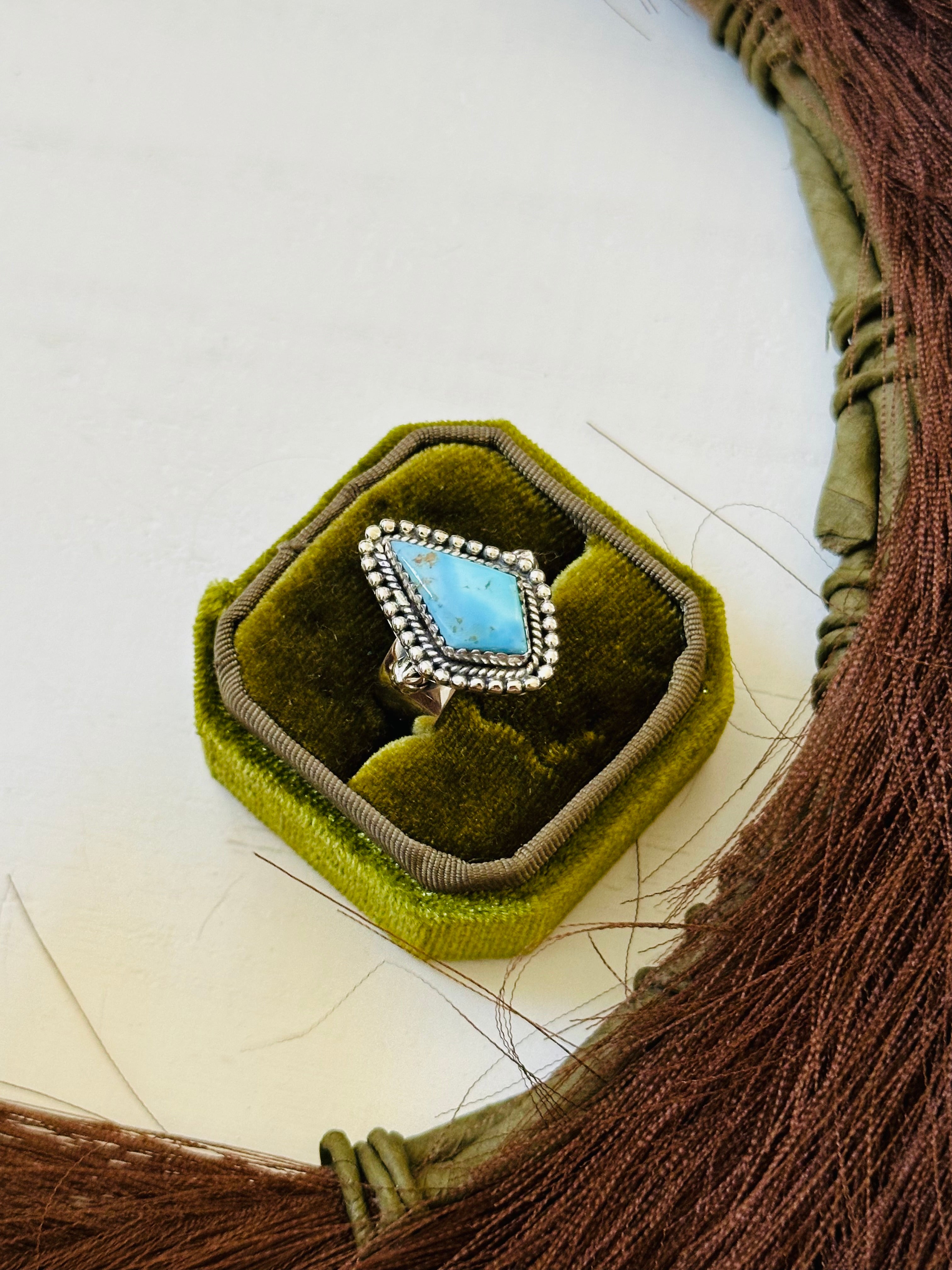 Southwest Handmade Golden Hills Turquoise & Sterling Silver Ring Size 8.75