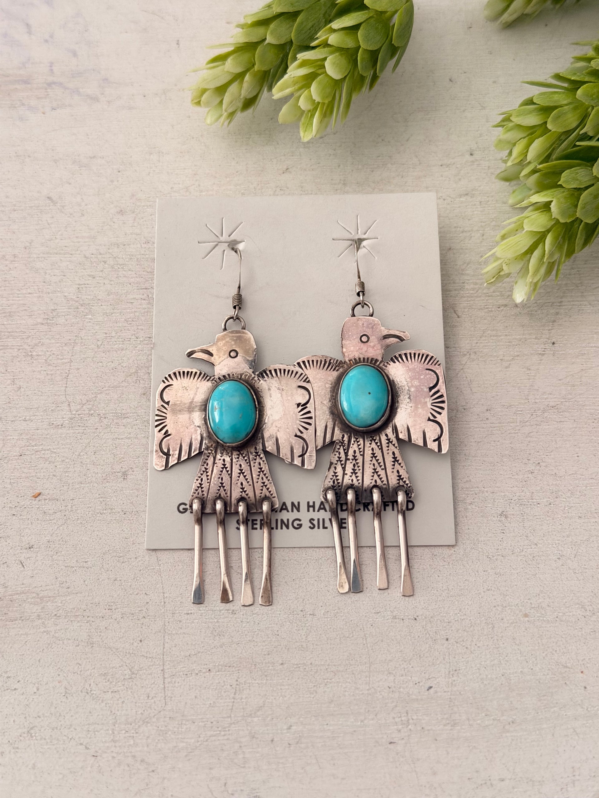Vernon Begay Kingman Turquoise & Sterling Silver Dangle Thunderbird Earrings