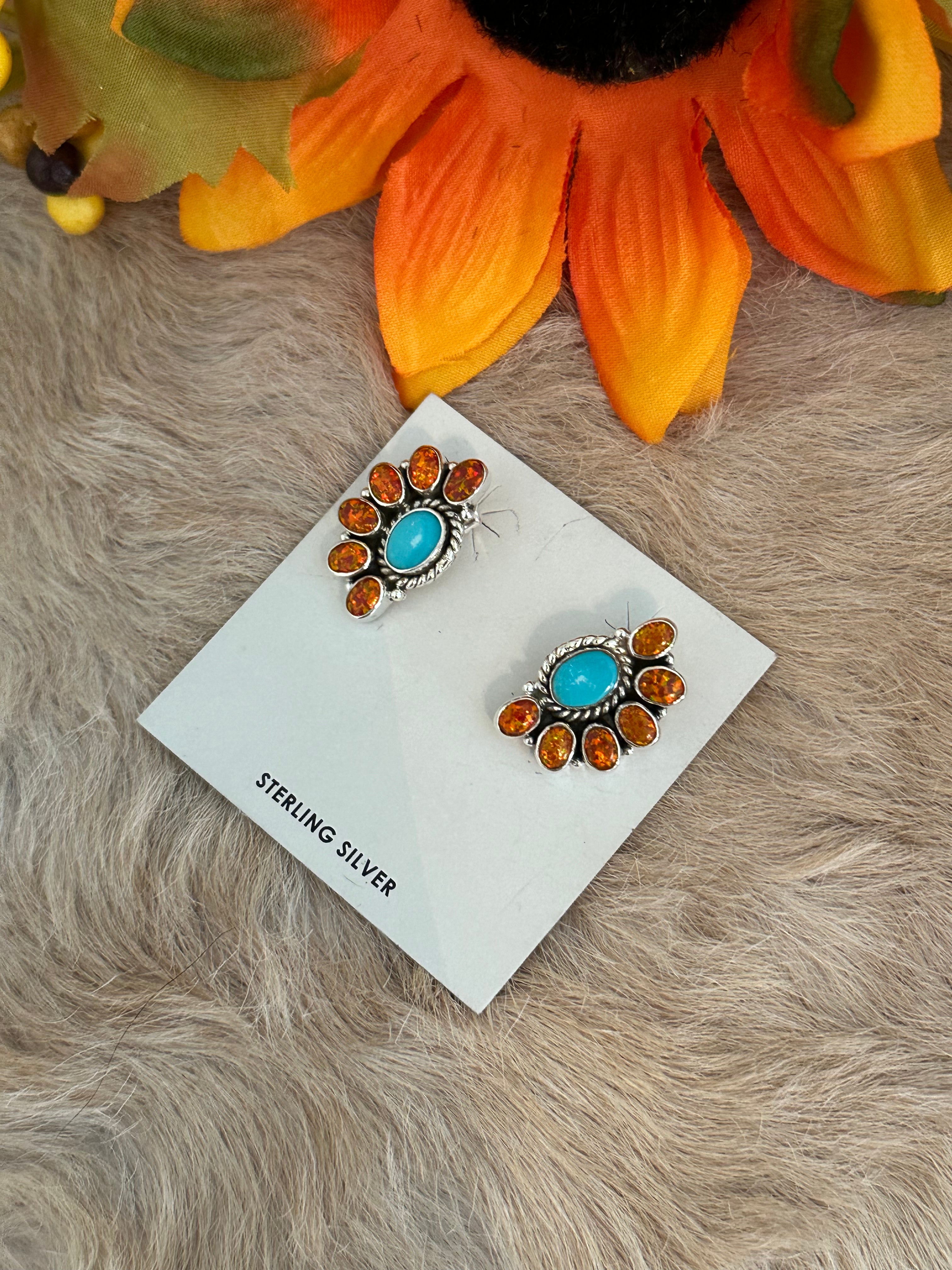 Southwest Handmade Multi Stone & Sterling Silver Post Earrings