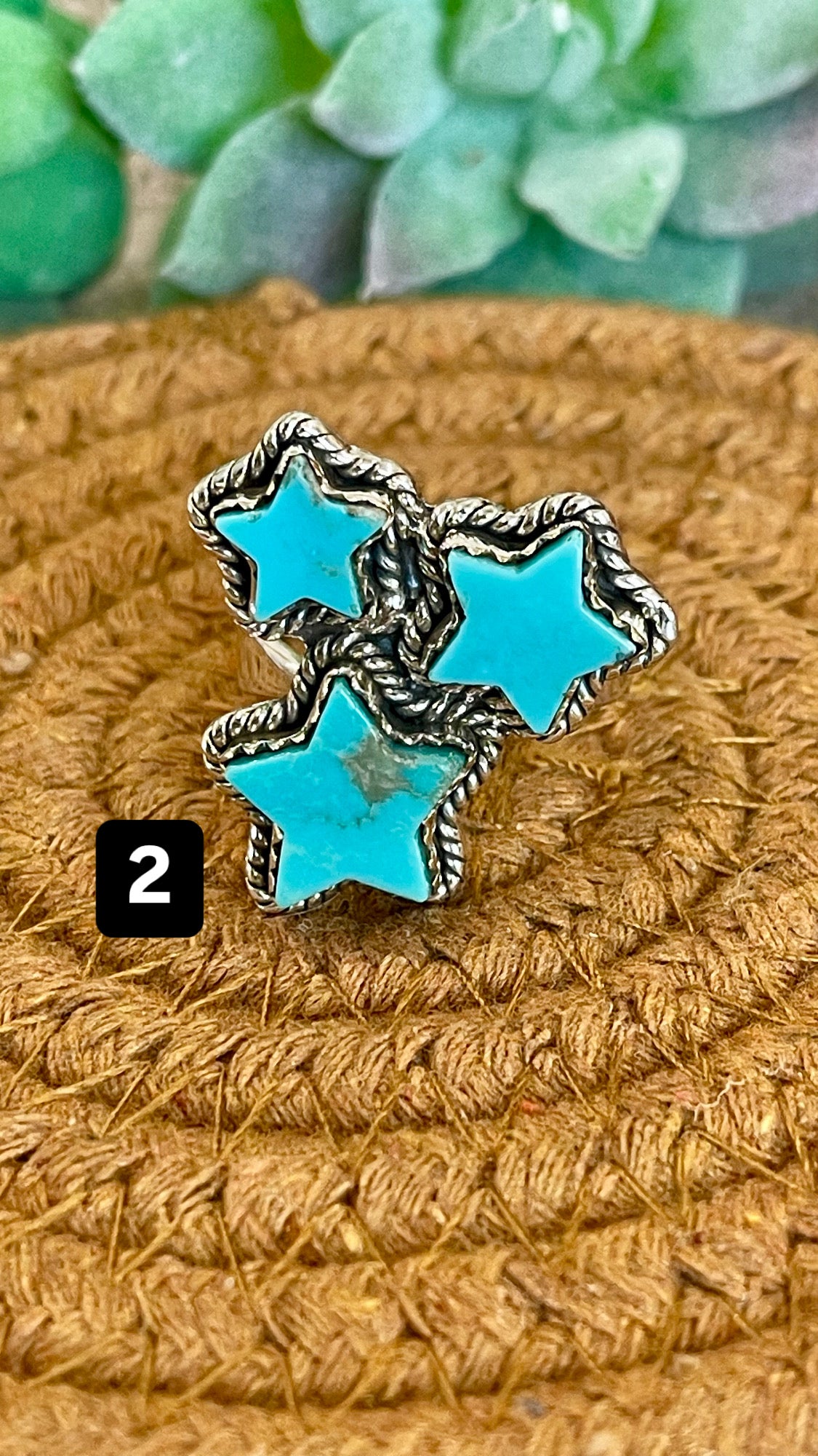 Southwest Handmade Kingman Turquoise & Sterling Silver Adjustable Star Ring