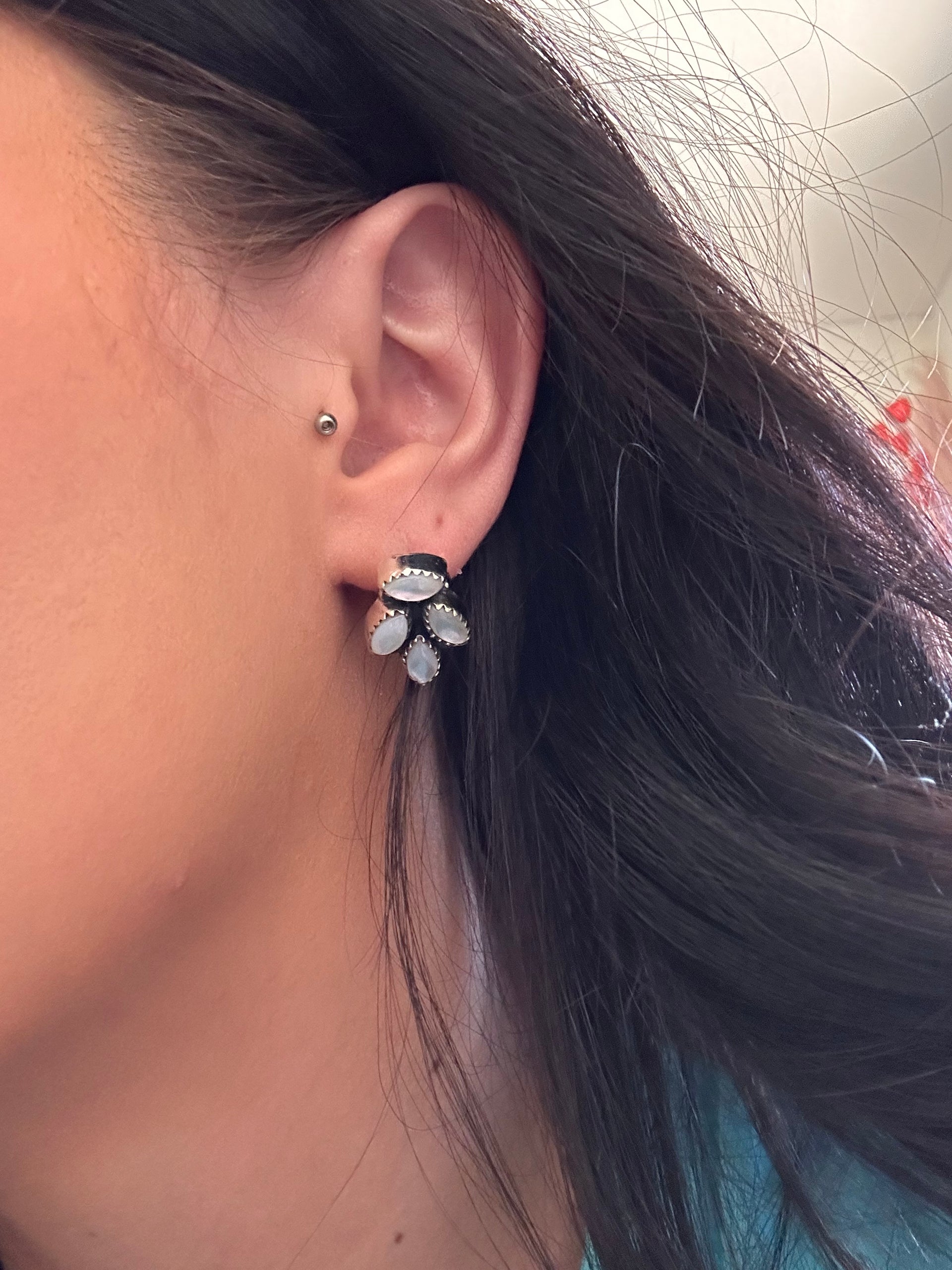 Southwest Handmade Mother of Pearl & Sterling Silver Post Earrings