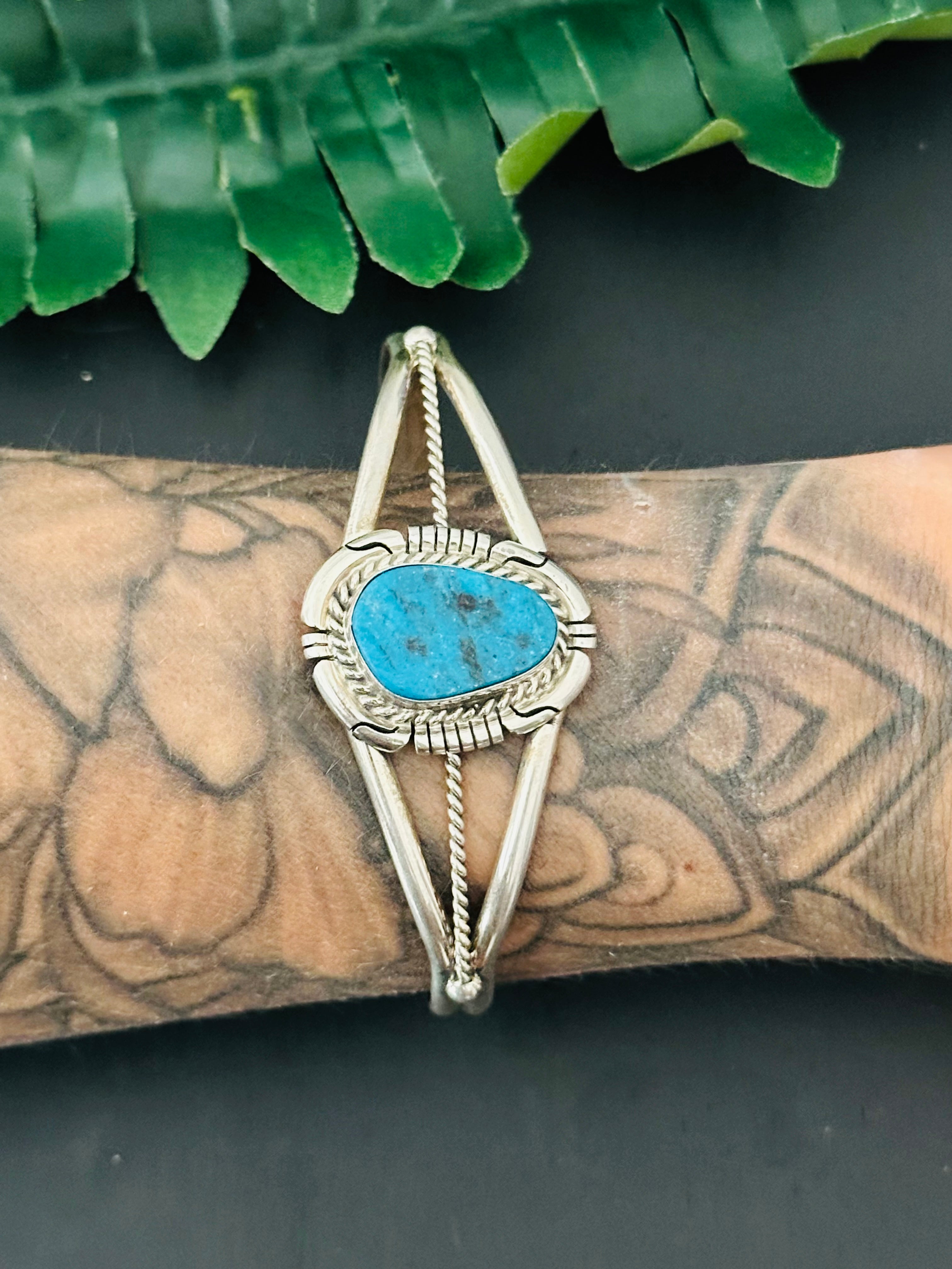 Navajo Made Kingman Turquoise & Sterling Silver Cuff Bracelet