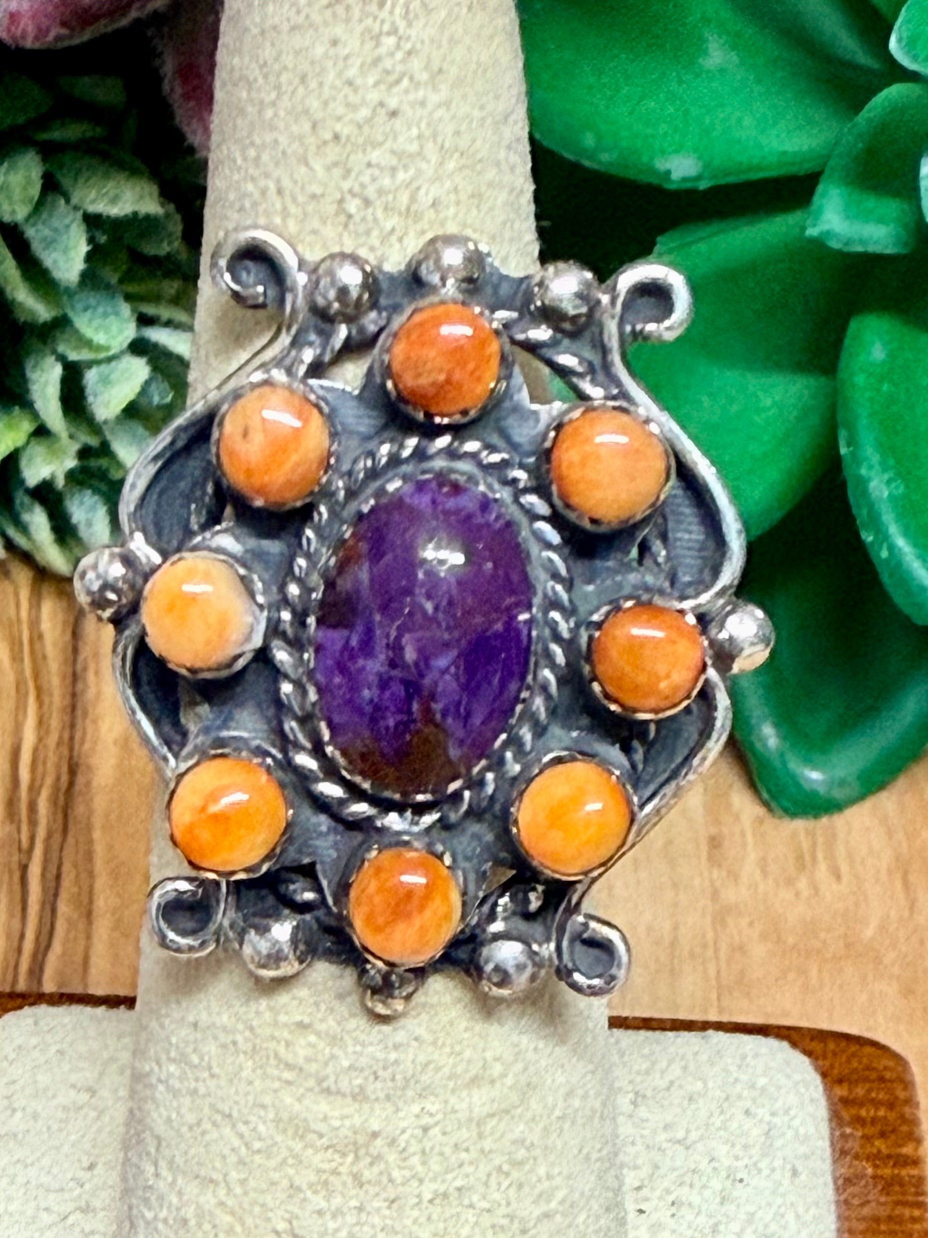 Southwest Handmade Multistone & Sterling Silver Ring Size 6