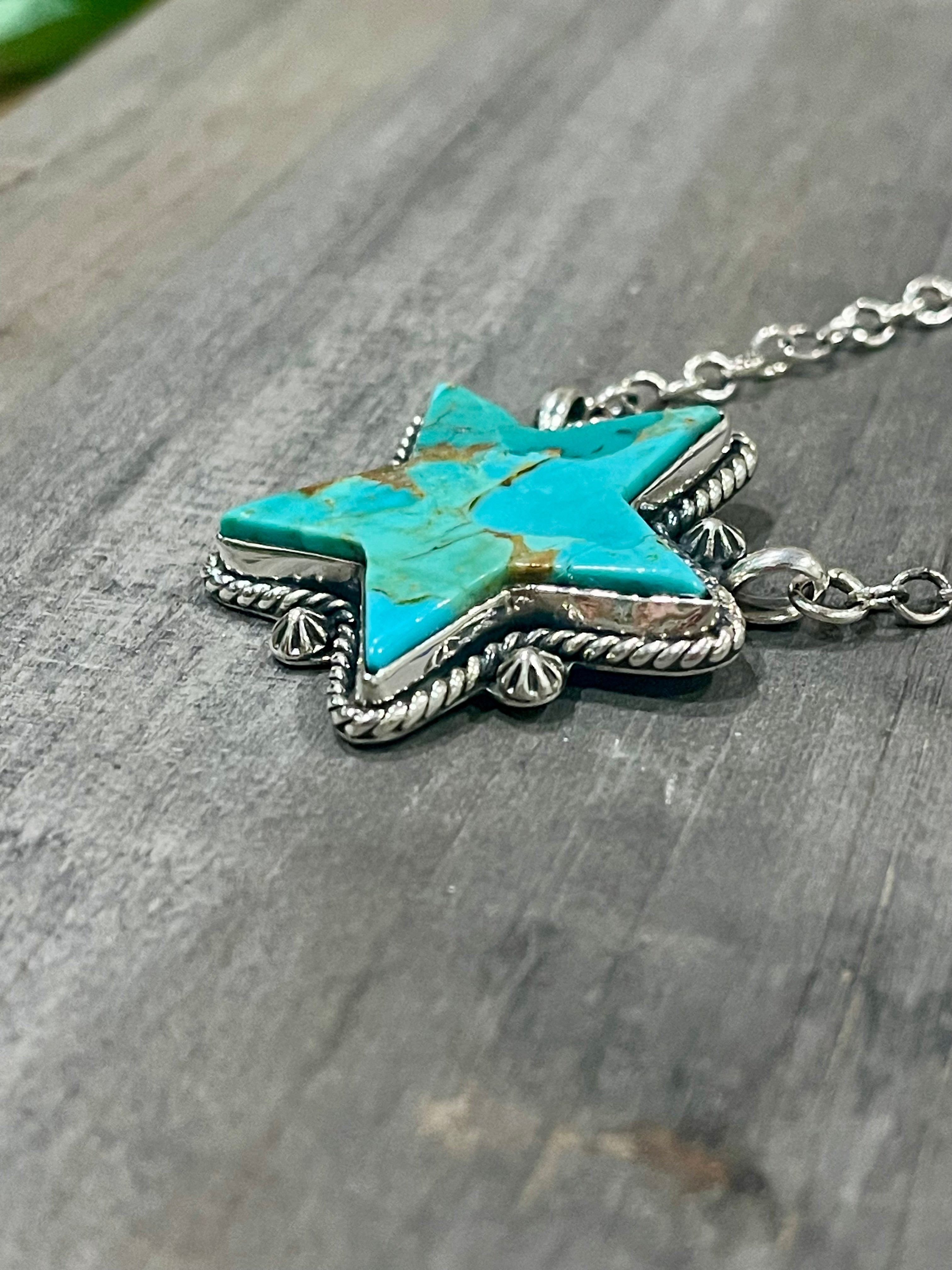 Southwest Handmade Kingman Turquoise & Sterling Silver Star Necklace