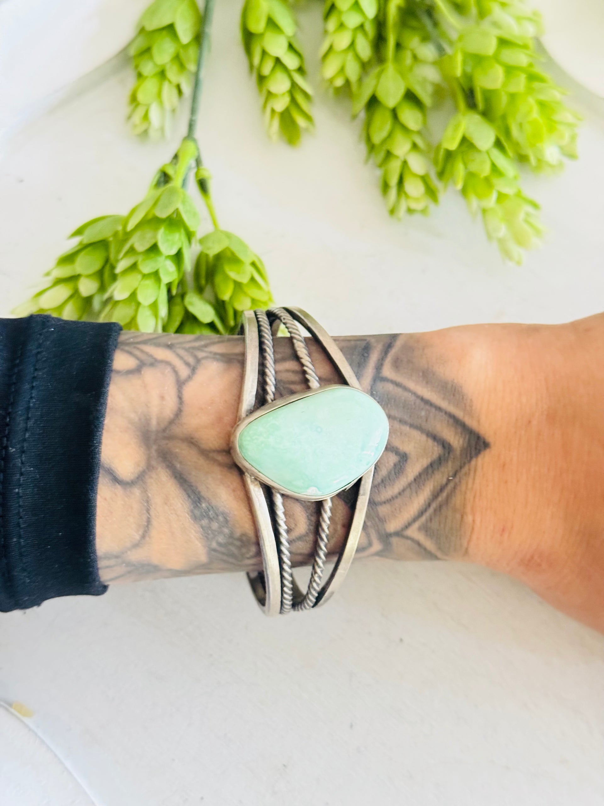 Navajo Made Royston Turquoise  & Sterling Silver Cuff Bracelet