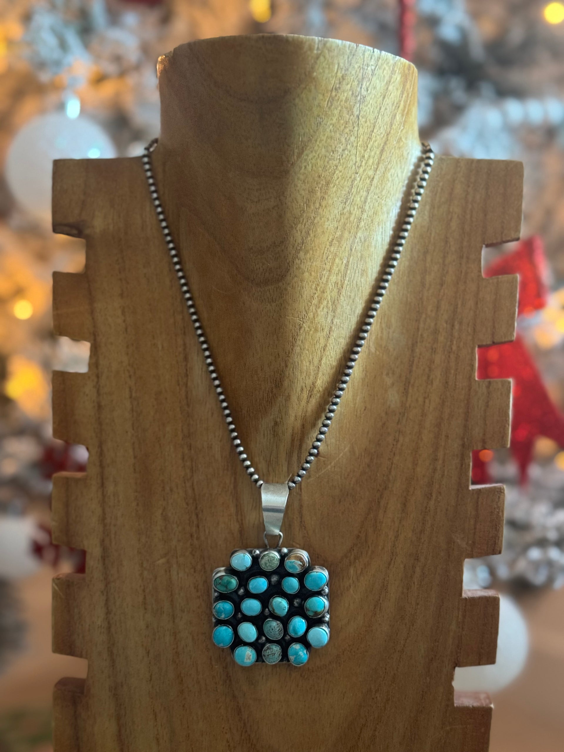 Travis Jim Mixed Turquoise & Sterling Silver Cluster Pendant