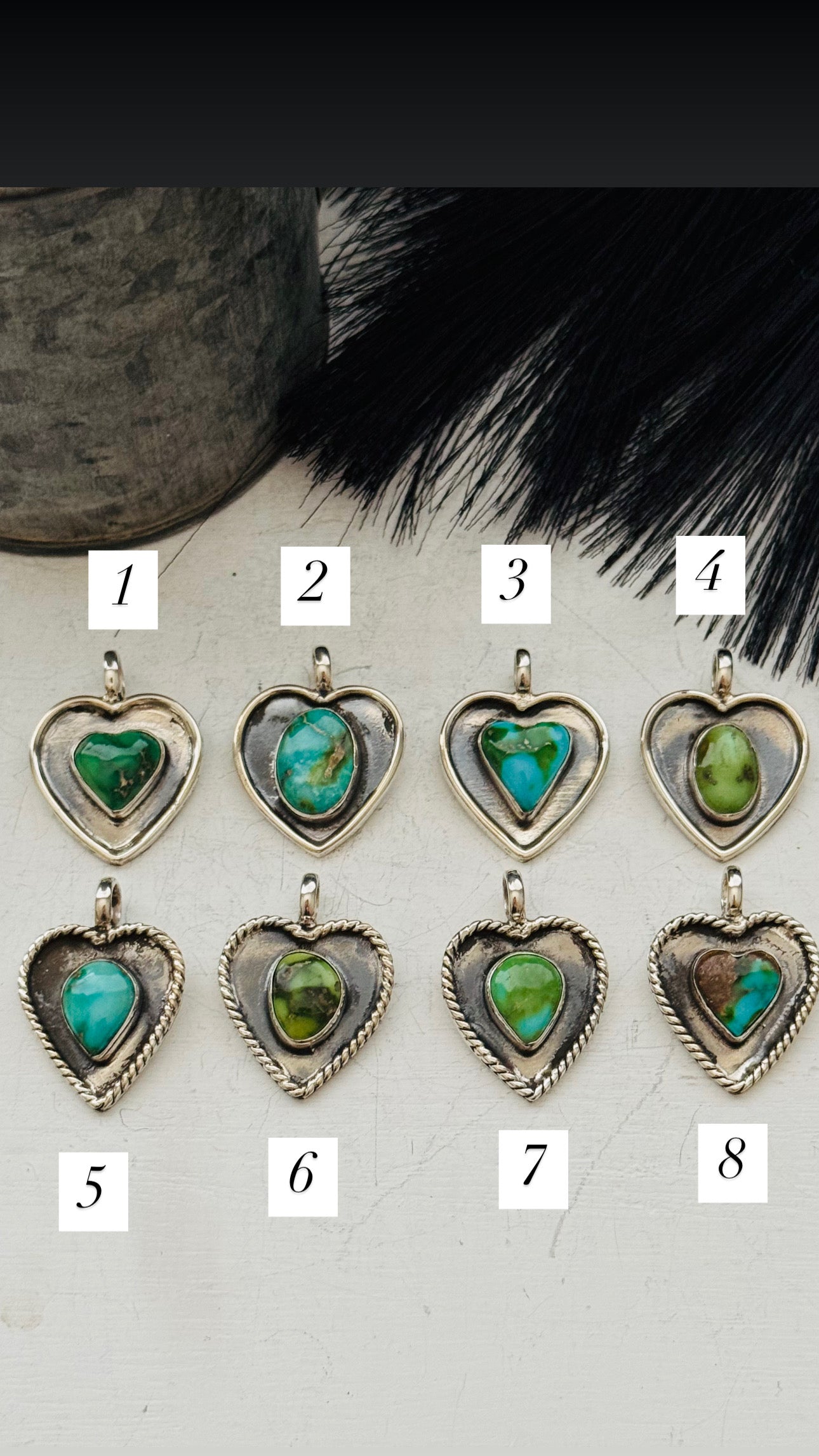 Southwest Handmade Turquoise & Sterling Silver Heart Pendants