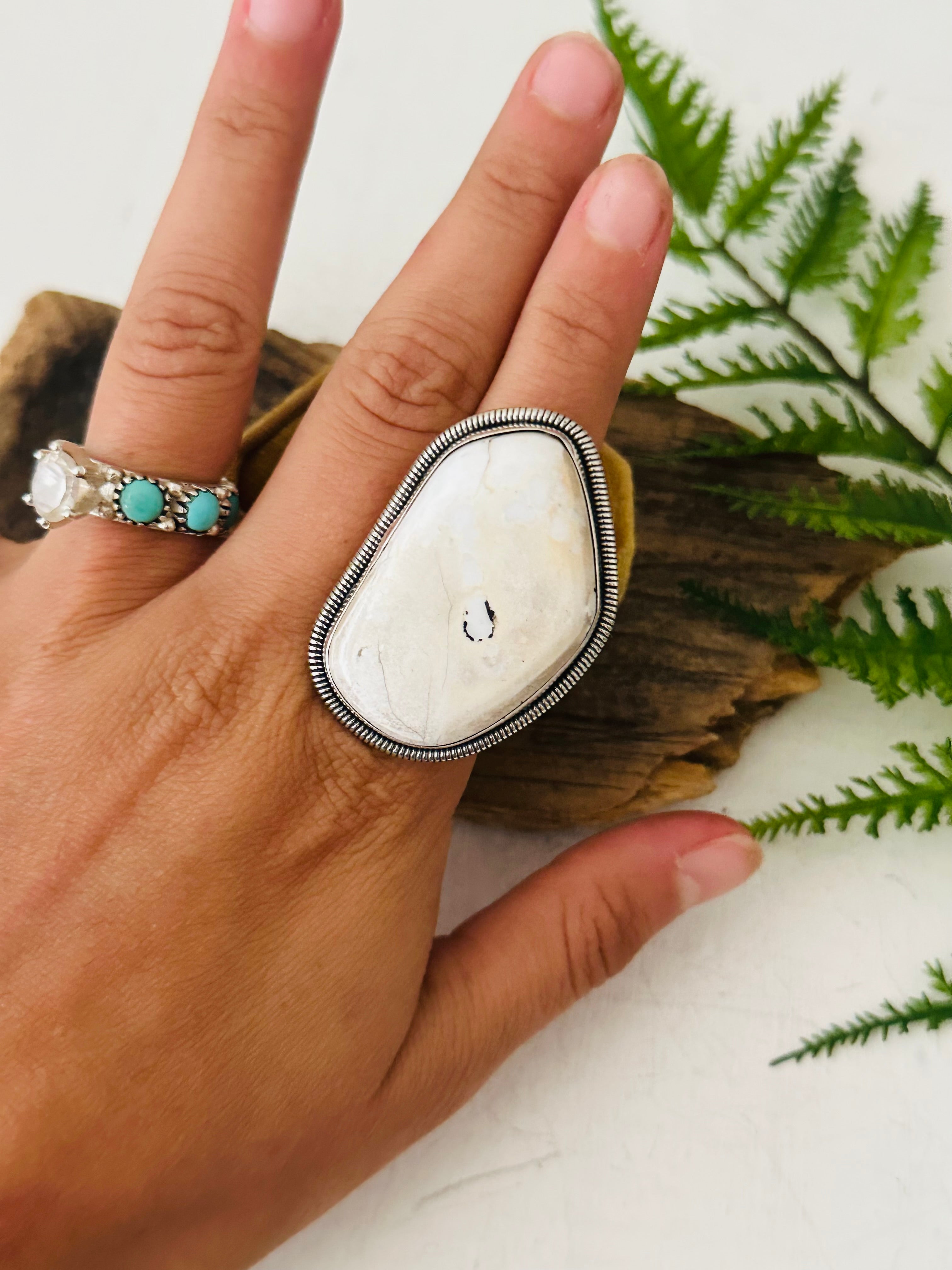 Wydell Billie White Buffalo & Sterling Silver Adjustable Ring