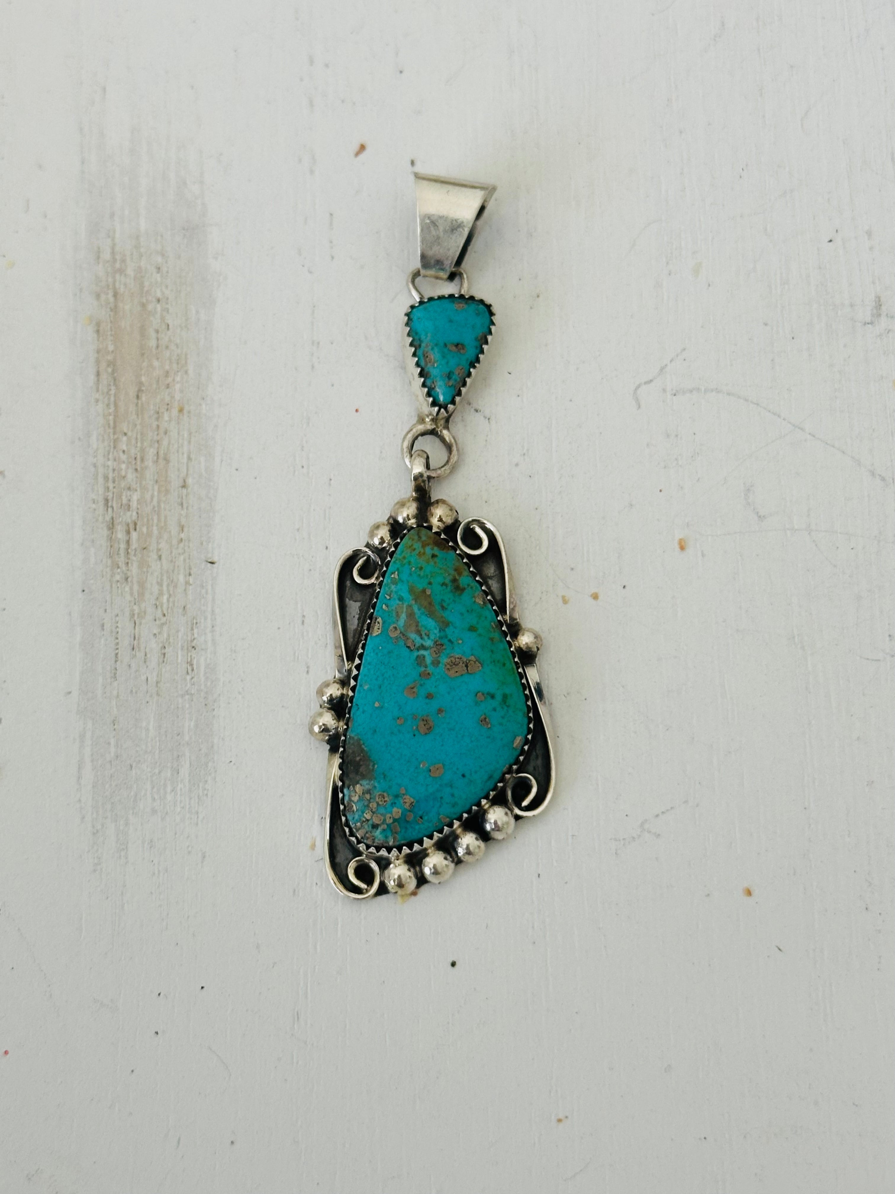 Navajo Handmade Kingman Turquoise & Sterling Silver Pendant