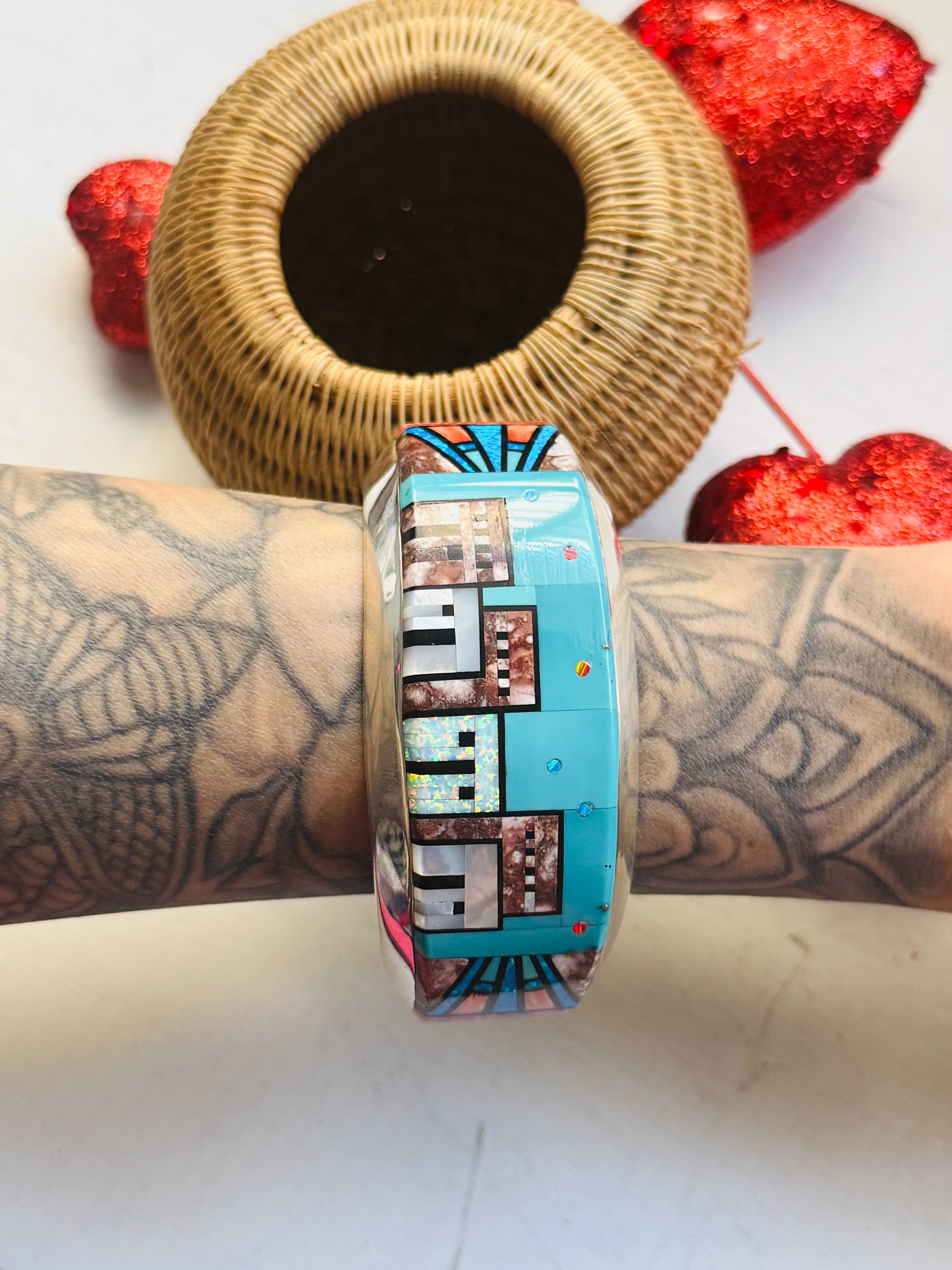 Randy James Multi Stone & Sterling Silver Inlay Cuff Bracelet