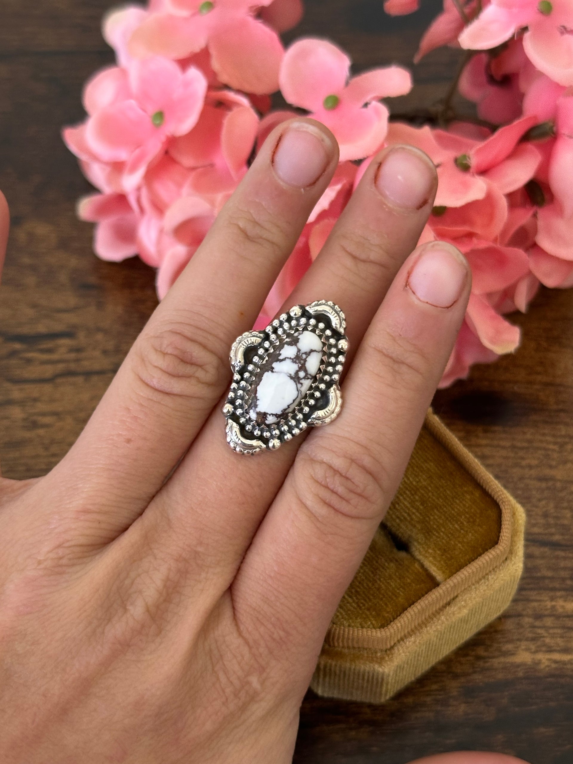 Southwest Handmade Wild Horse & Sterling Silver Ring Size 6.75