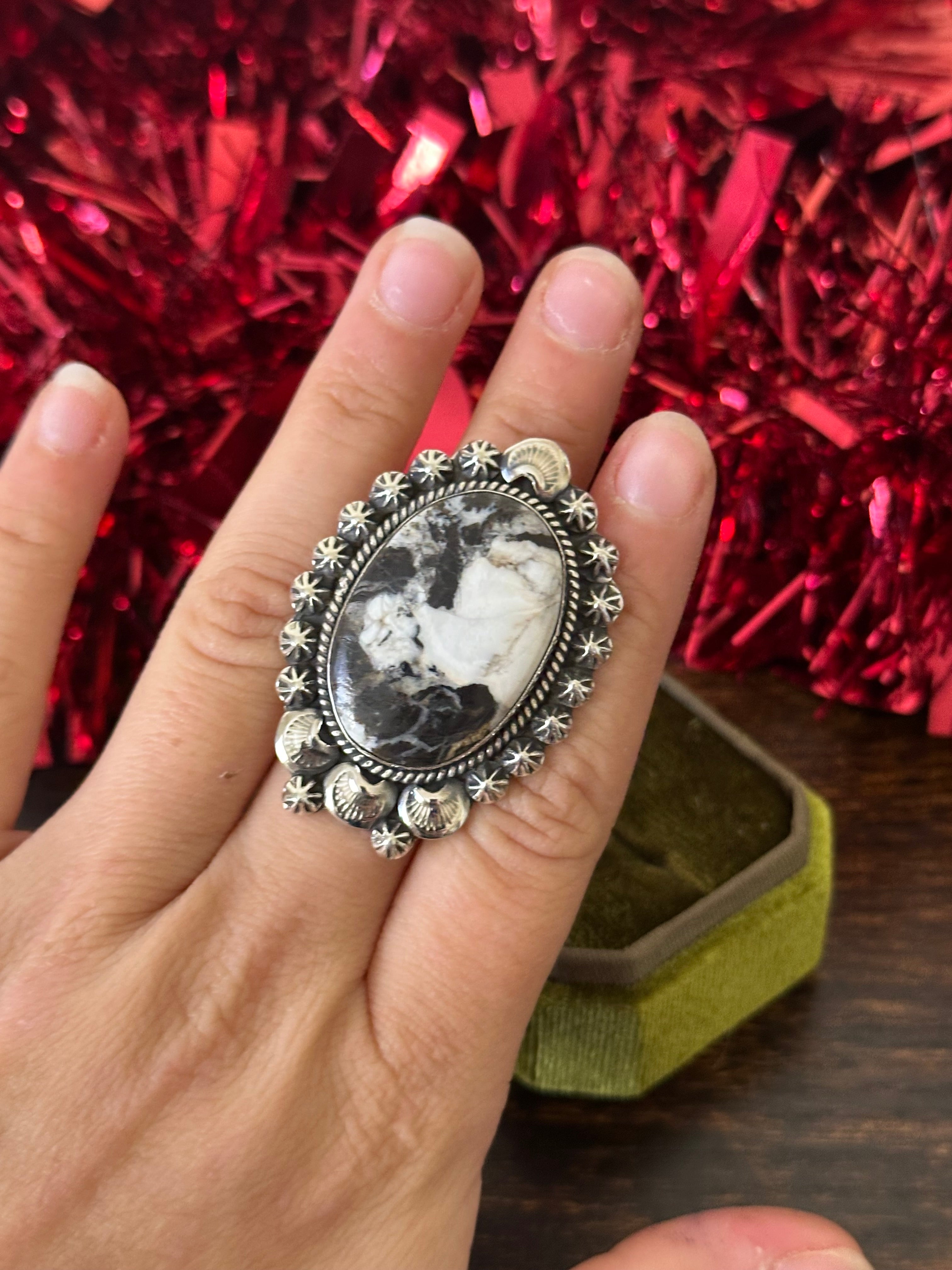 Southwest Handmade White Buffalo & Sterling Silver Adjustable Ring