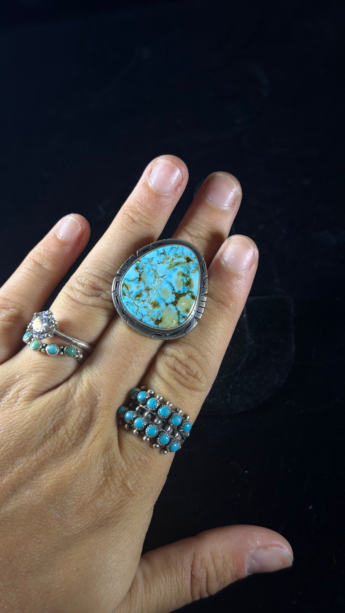 Dave Skeets High Grade Kingman Turquoise and Sterling Silver Ring Size 6.75