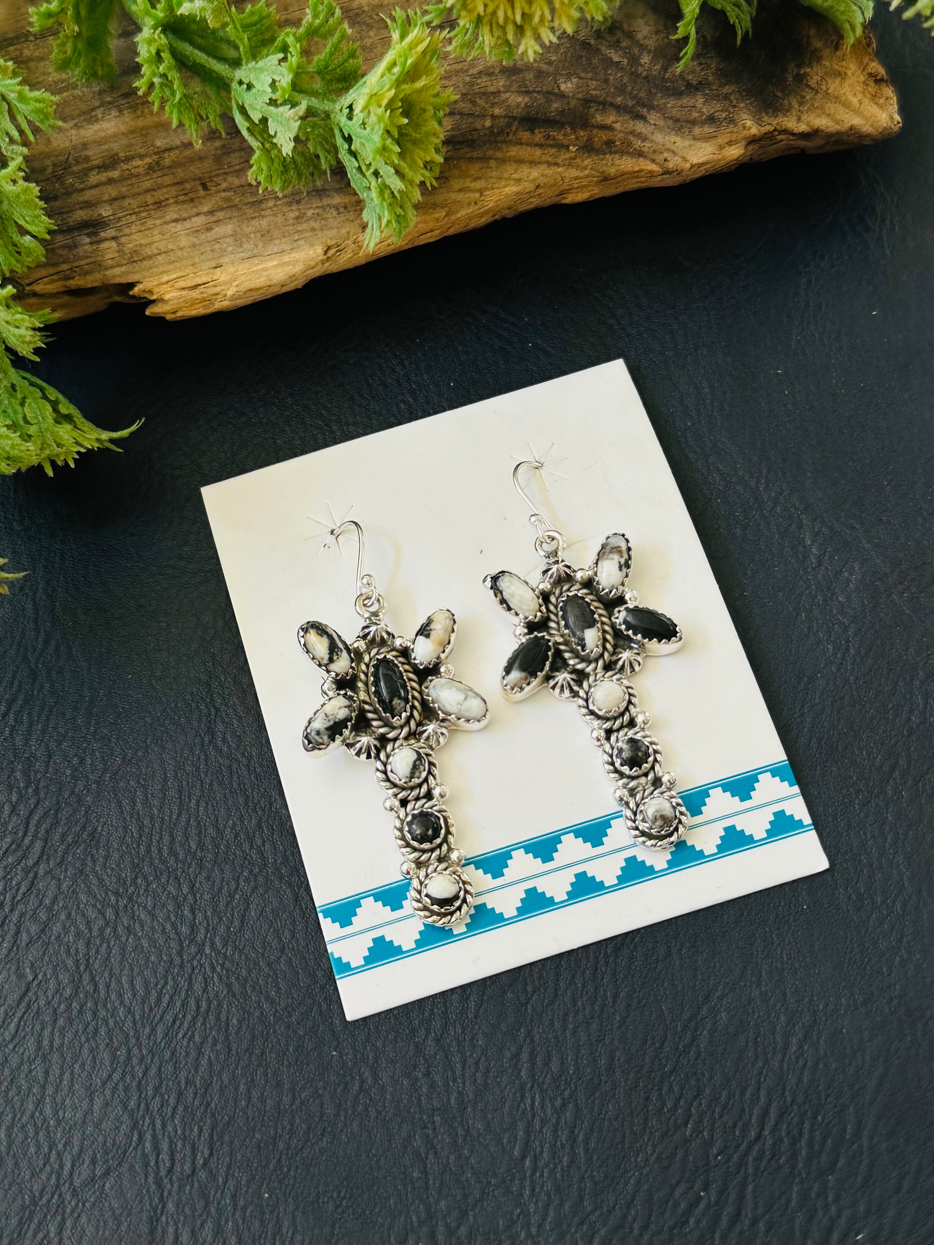 TTD “Whirlwind” White Buffalo & Sterling Silver Dangle Earrings