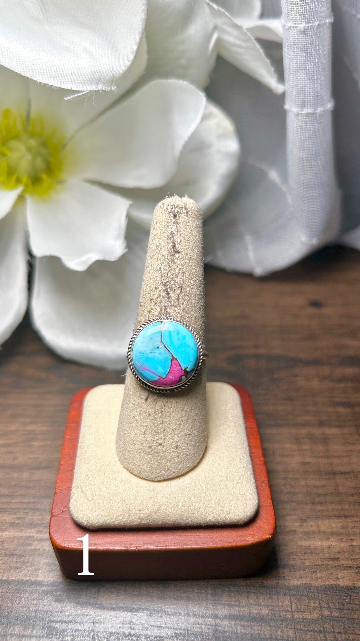 Navajo Made Cotton Candy Dahlia & Sterling Silver Ring