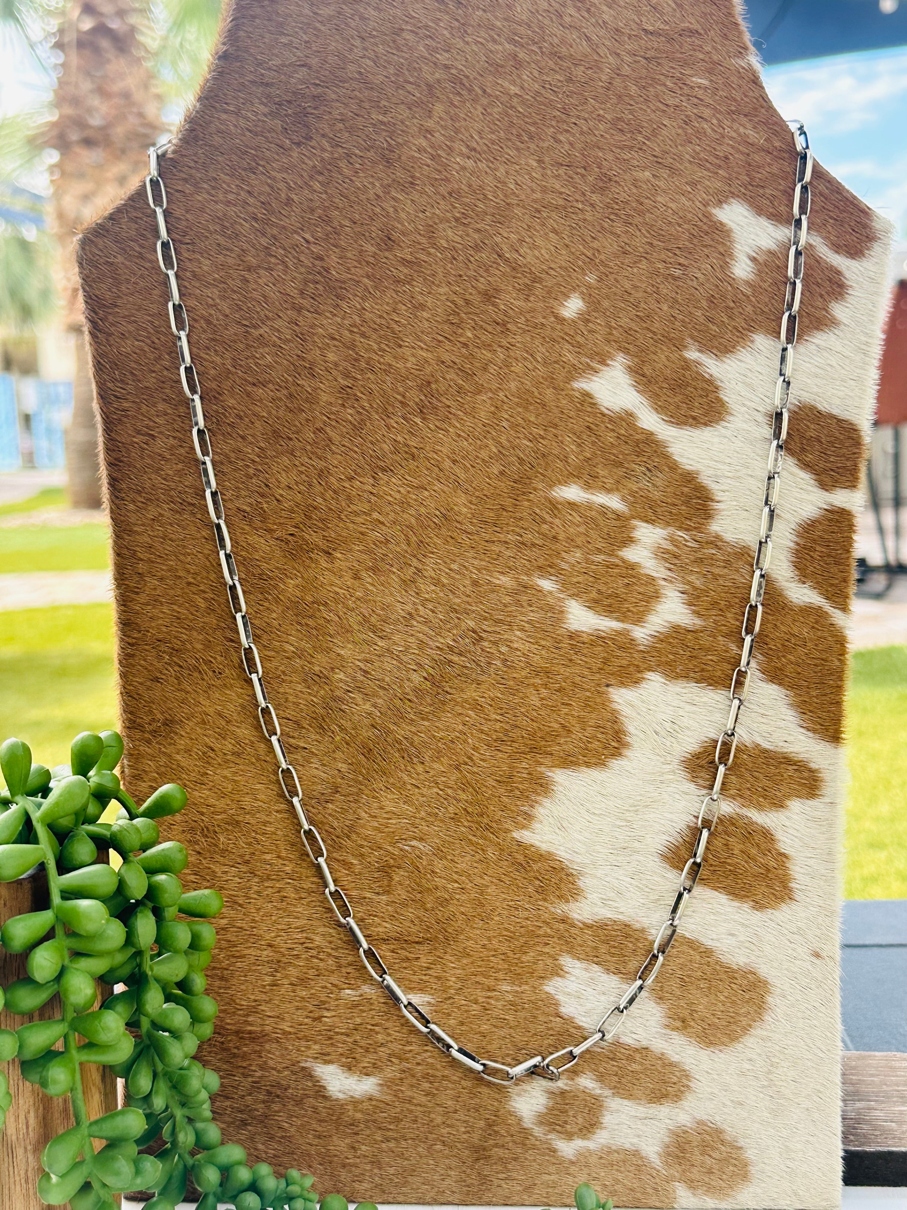 Navajo Made Sterling Silver Paper Clip Chain Necklace