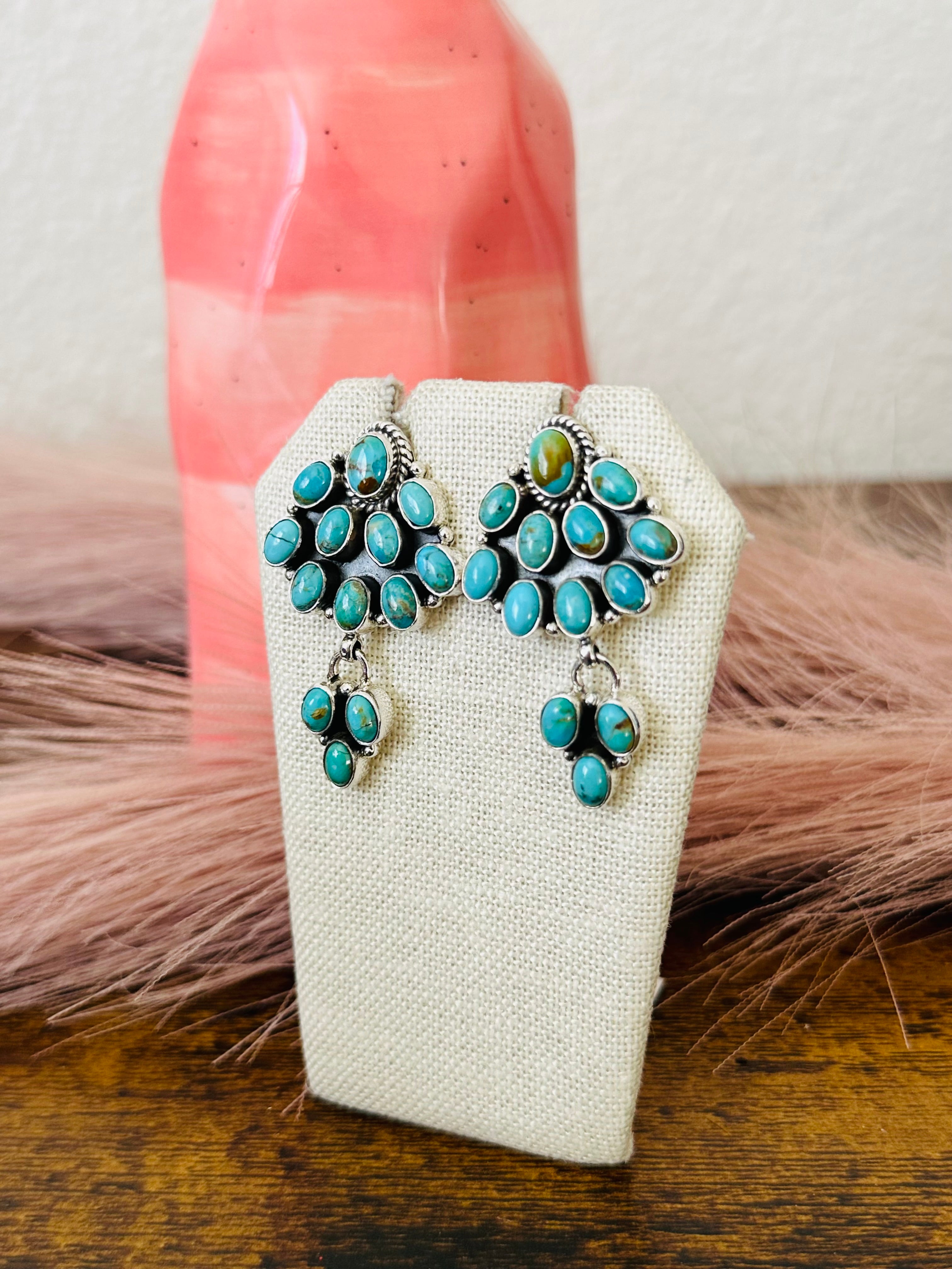 Southwest Handmade Kingman Turquoise & Sterling Silver Post Dangle Earrings