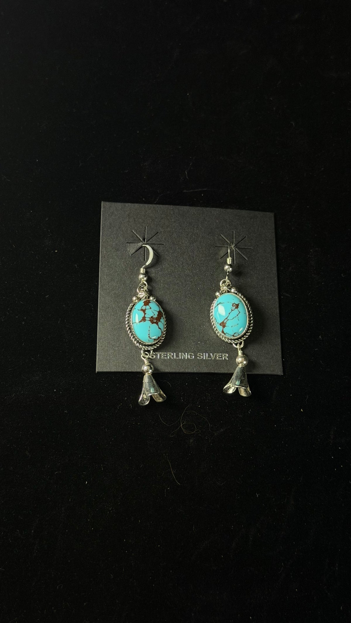 Navajo Made Egyptian Turquoise & Sterling Silver Dangle Earrings
