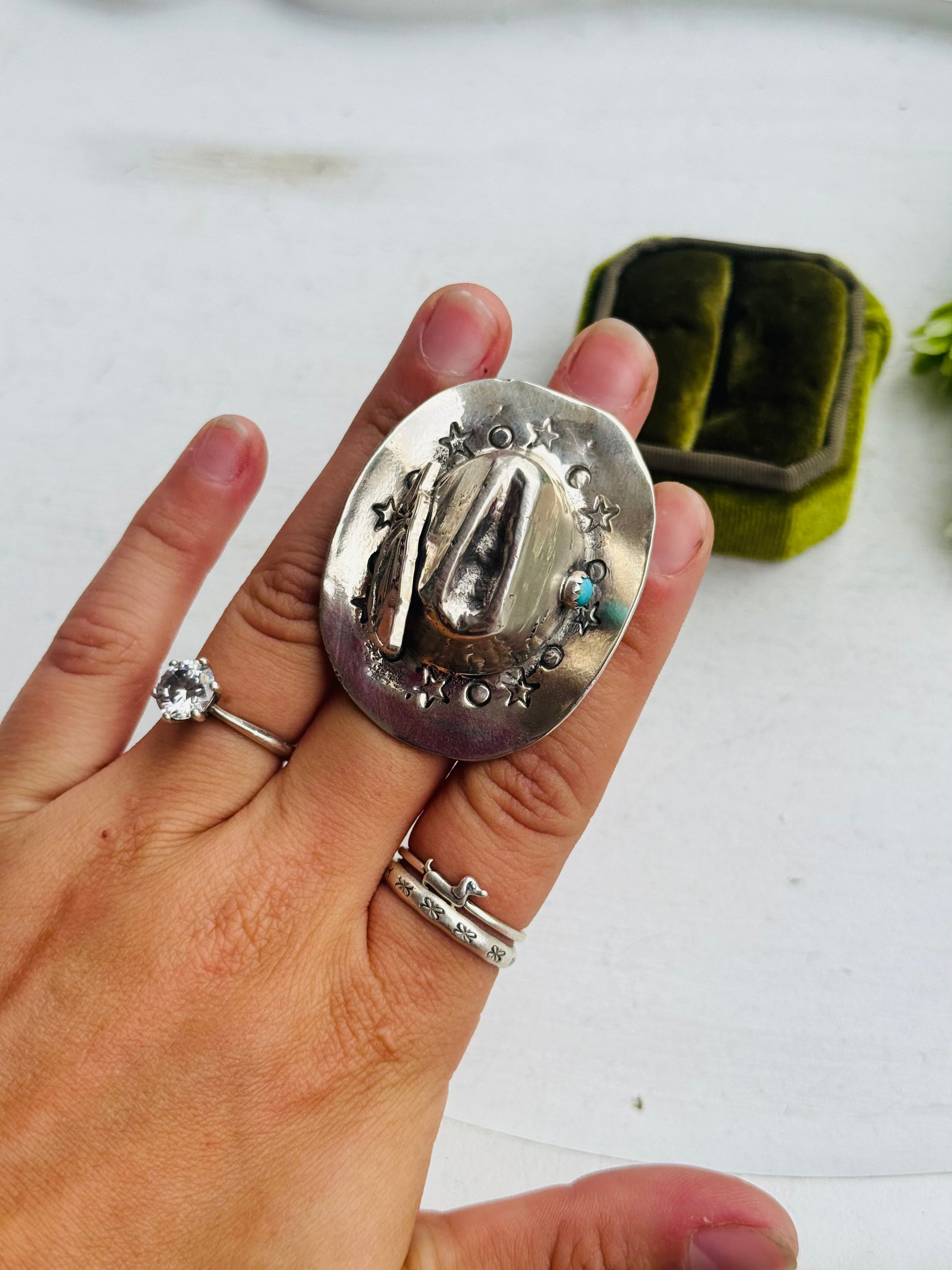 Robby Manuelito Kingman Turquoise & Sterling Silver Cowboy Hat Adjustable Ring