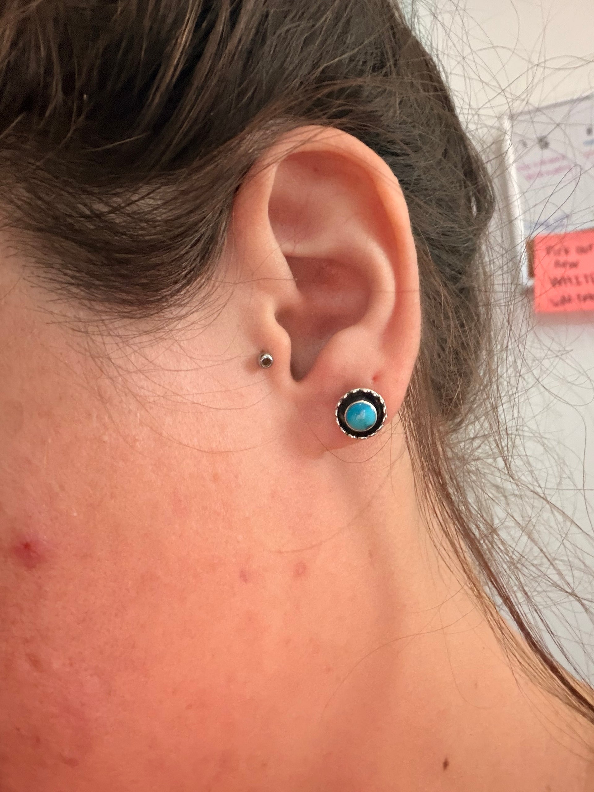 Navajo Made Kingman Turquoise & Sterling Silver Post Earrings