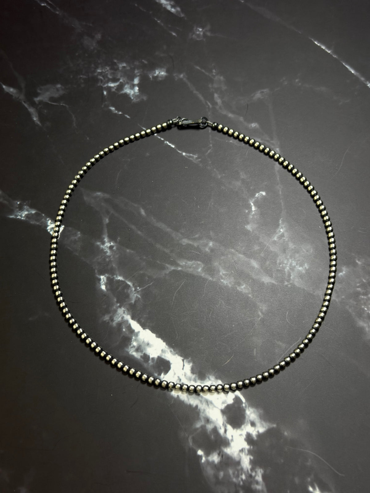 Navajo Strung 3 MM Sterling Silver Machine Made Beaded Pearl 14” Necklace