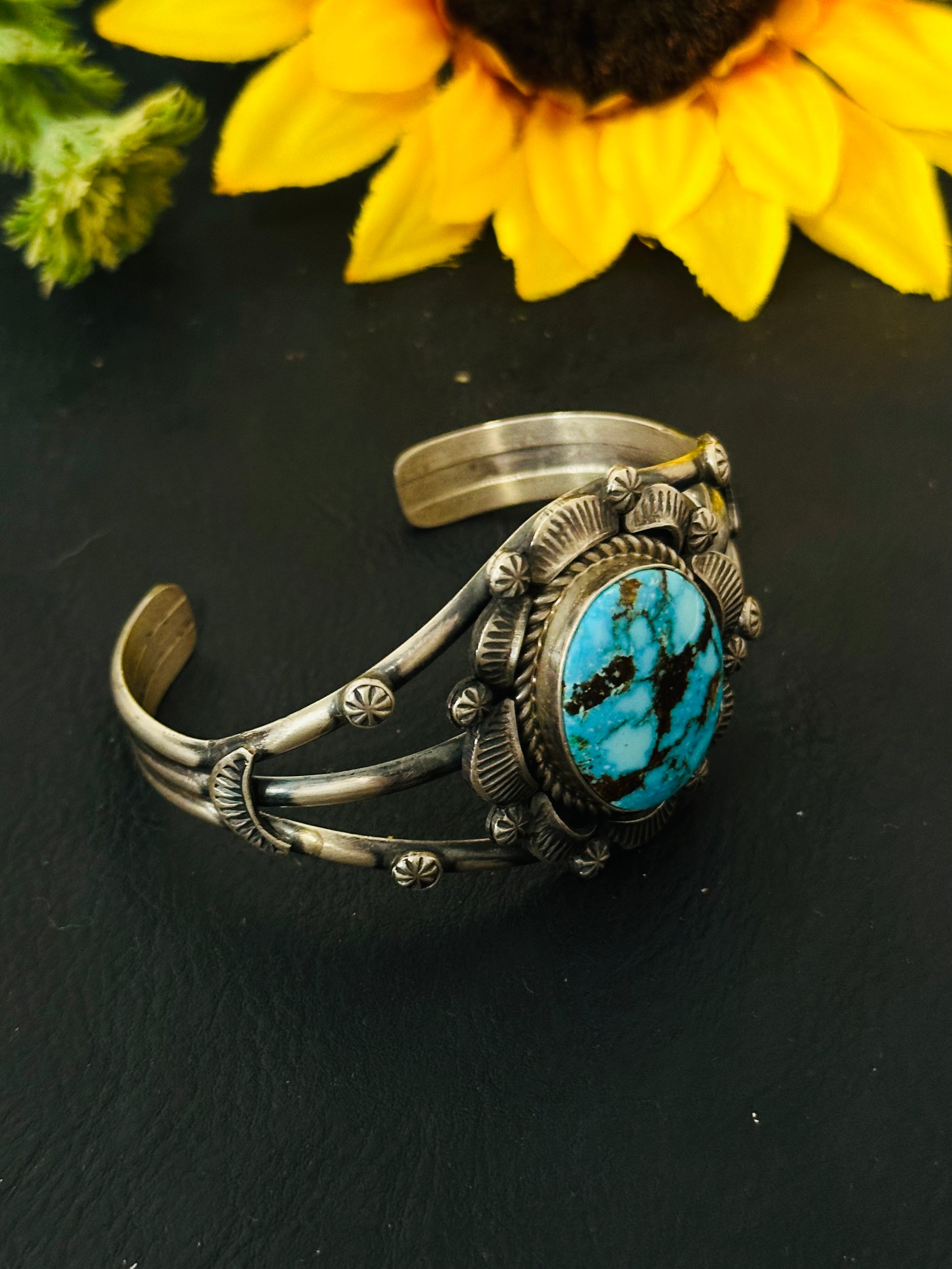 Robert Shakey Birds Eye Kingman Turquoise & Sterling Silver Cuff Bracelet