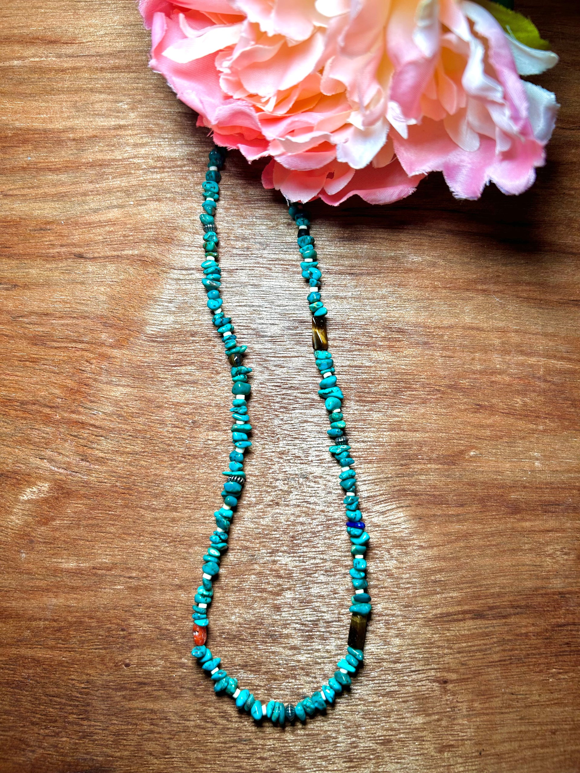 Navajo Made Strung Multi Stone & Sterling Sliver Necklace