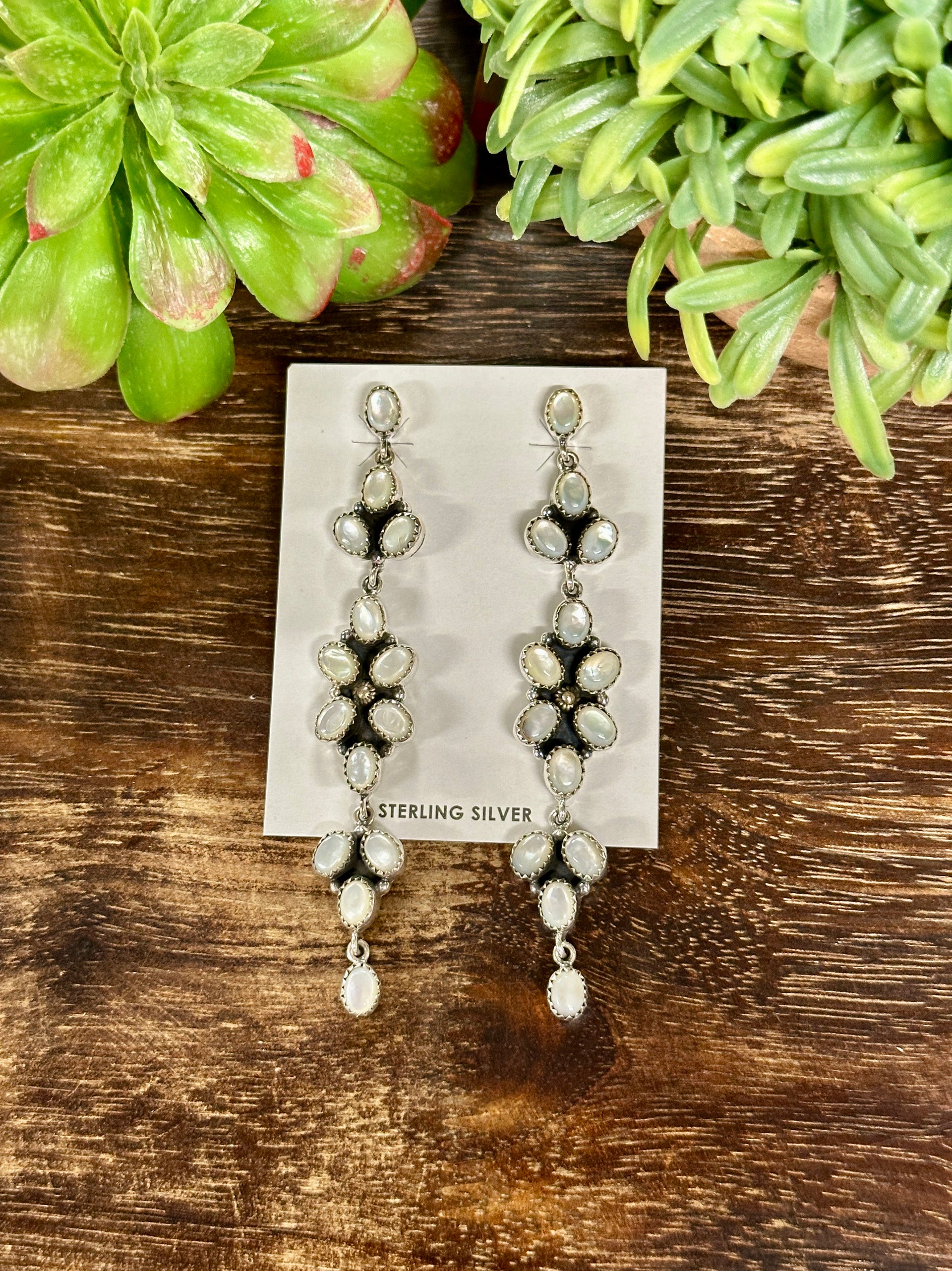 Southwest Handmade Mother of Pearl & Sterling Silver Post Dangle Earrings