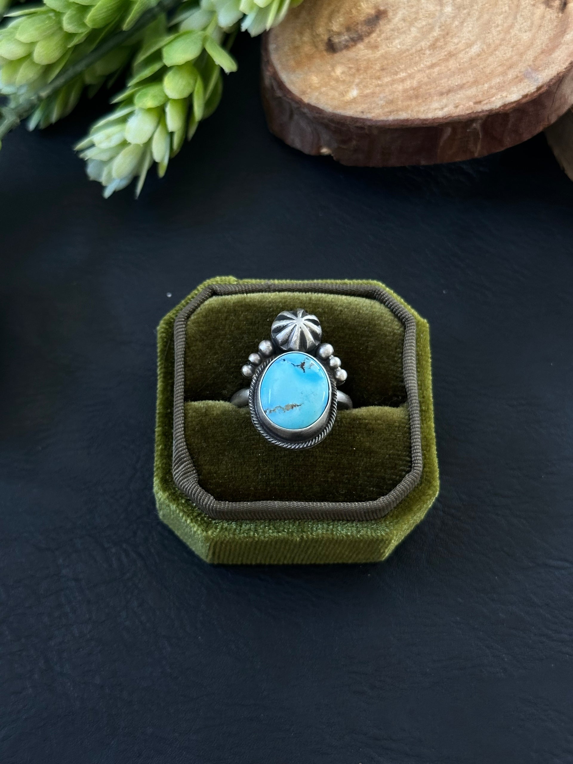 Marie Tsosie Golden Hills Turquoise & Sterling Silver Ring Size 9