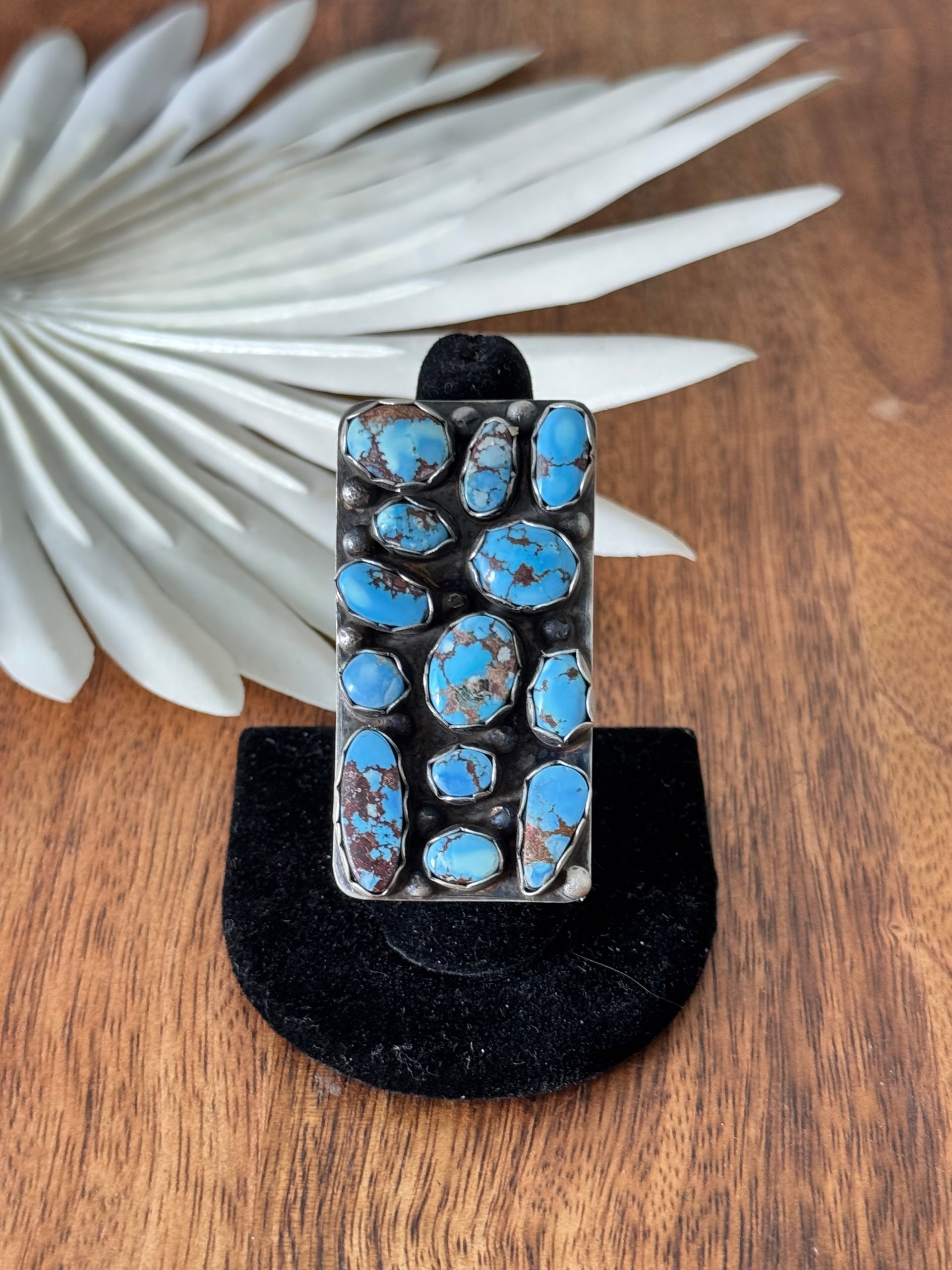 Eli Skeets Golden Hills Turquoise & Sterling Silver Ring Size 7.5