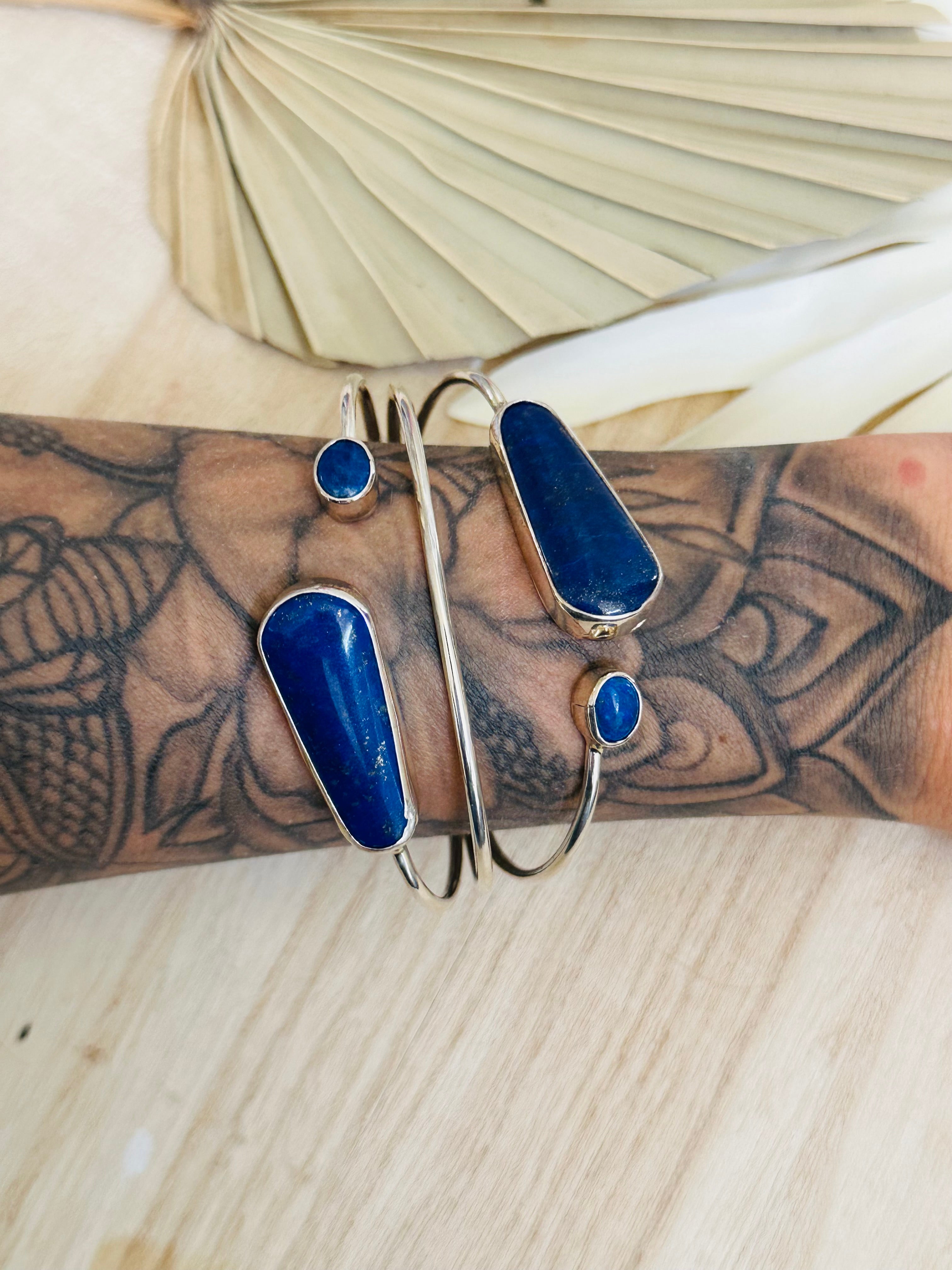 Navajo Made Lapis & Sterling Silver Cuff Bracelet