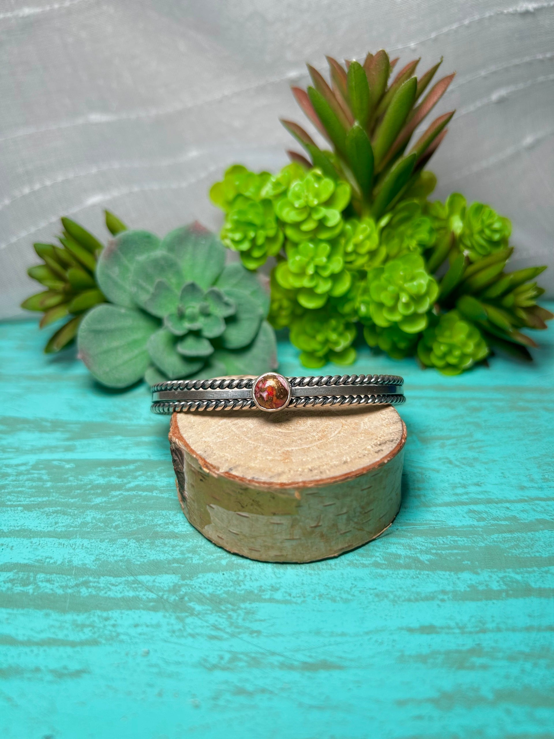 Navajo Made Mohave Turquoise & Sterling Silver Cuff Bracelet