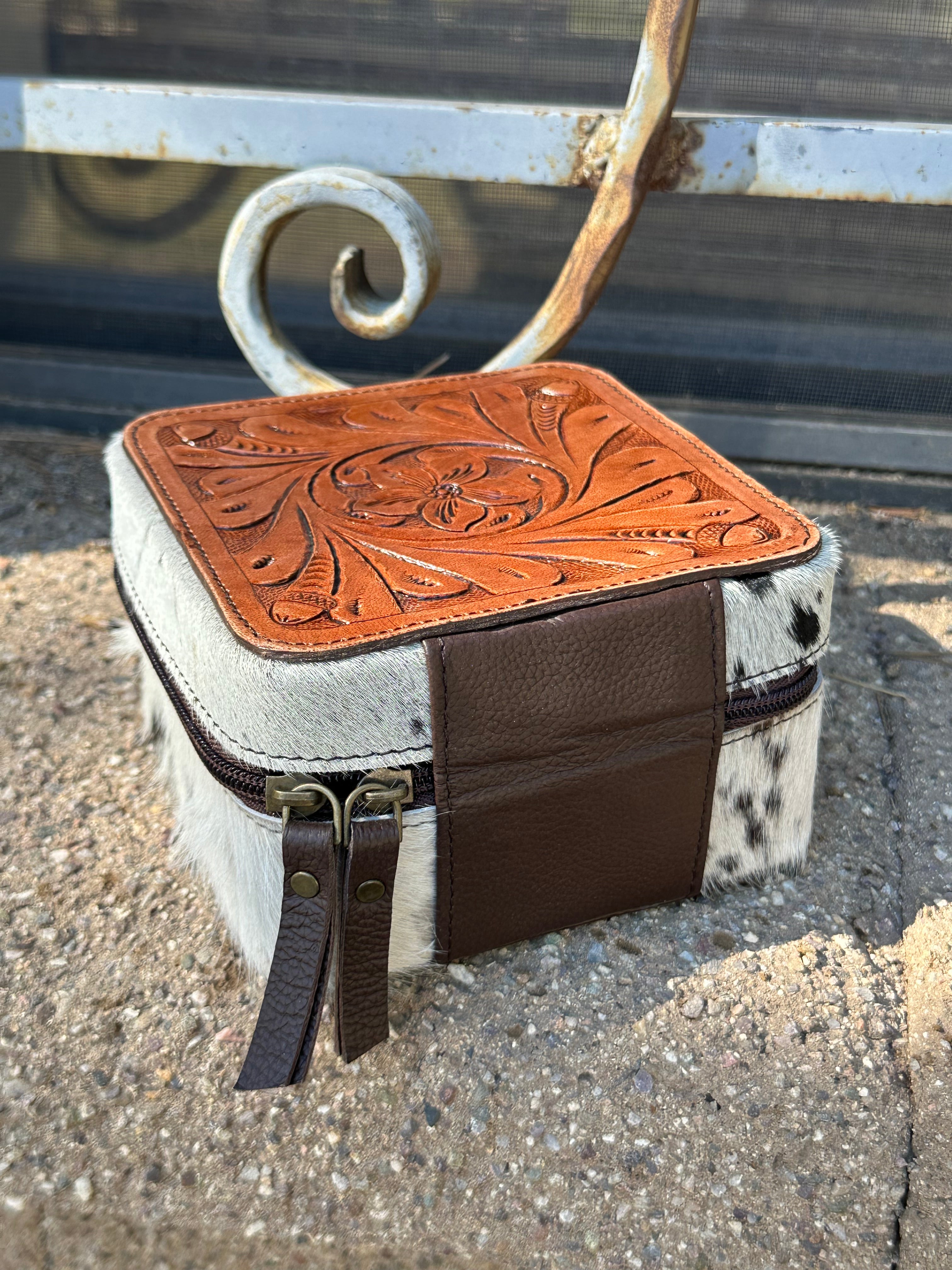 Genuine Tooled Leather Cowhide Jewelry Box