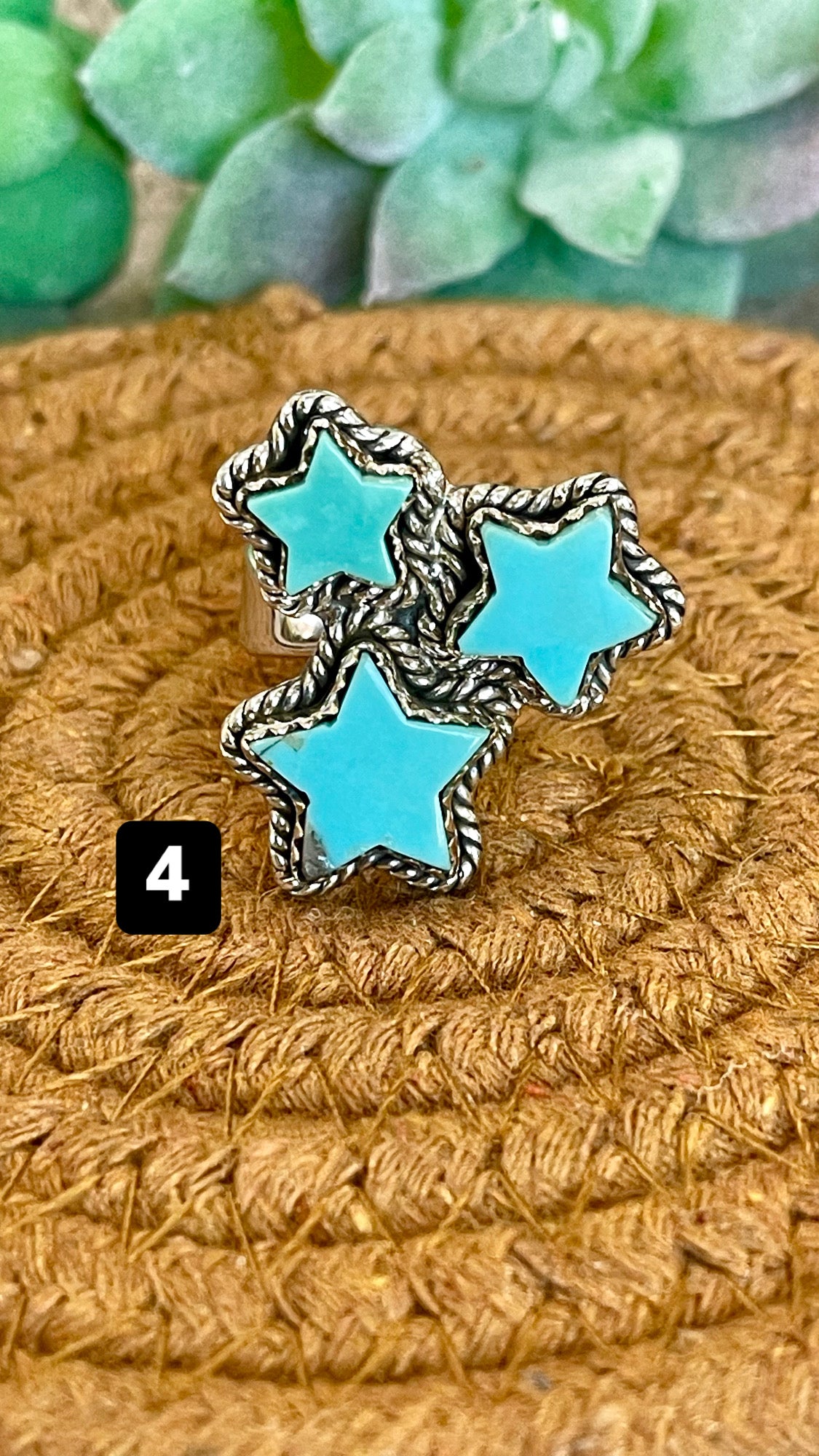 Southwest Handmade Kingman Turquoise & Sterling Silver Adjustable Star Ring