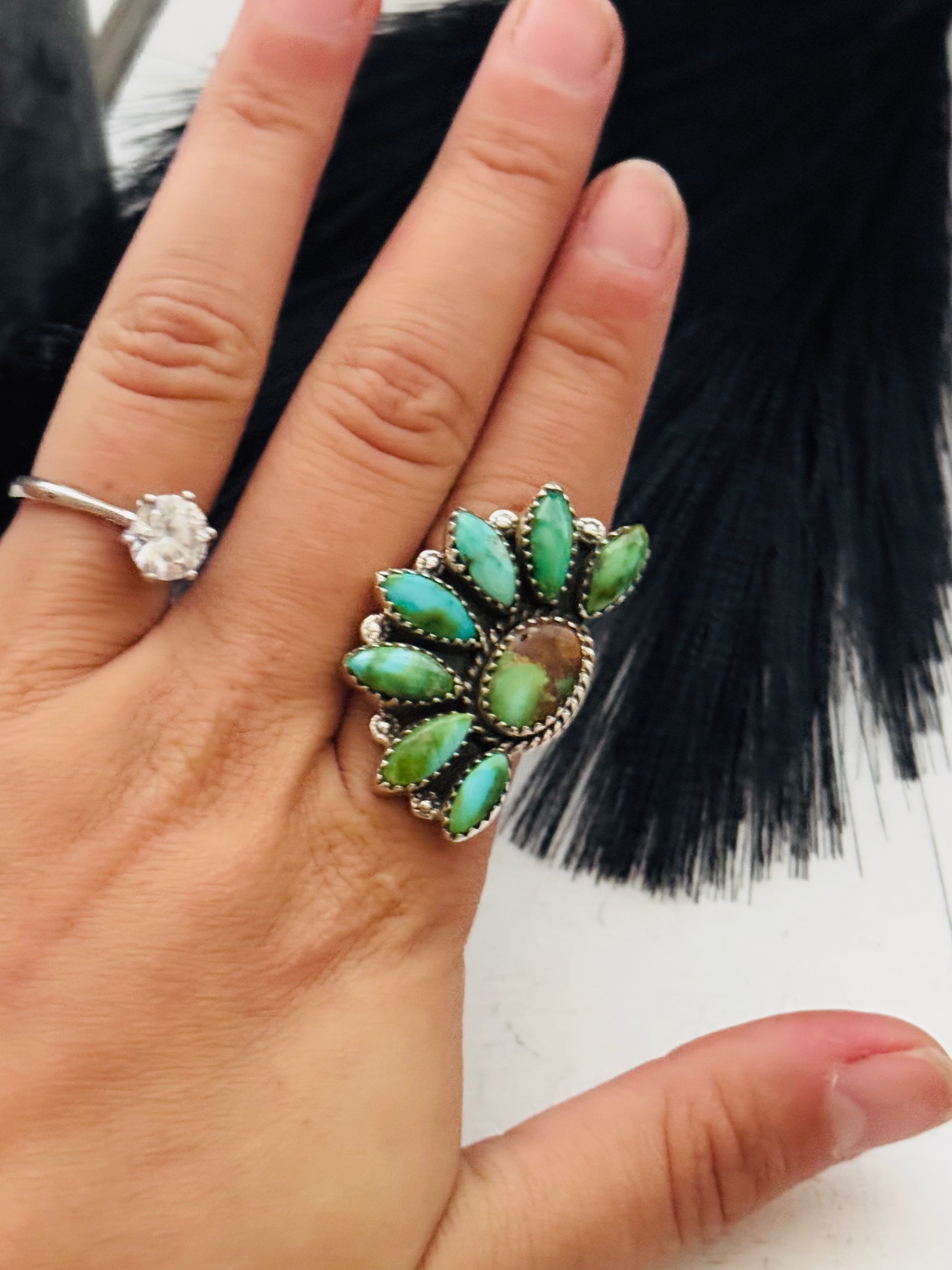 Southwest Handmade Sonoran Mountain Turquoise & Sterling Silver Adjustable Cluster Ring