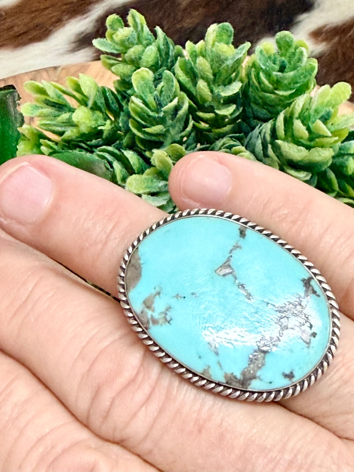 Southwest Handmade Turquoise & Sterling Silver Size 7.25