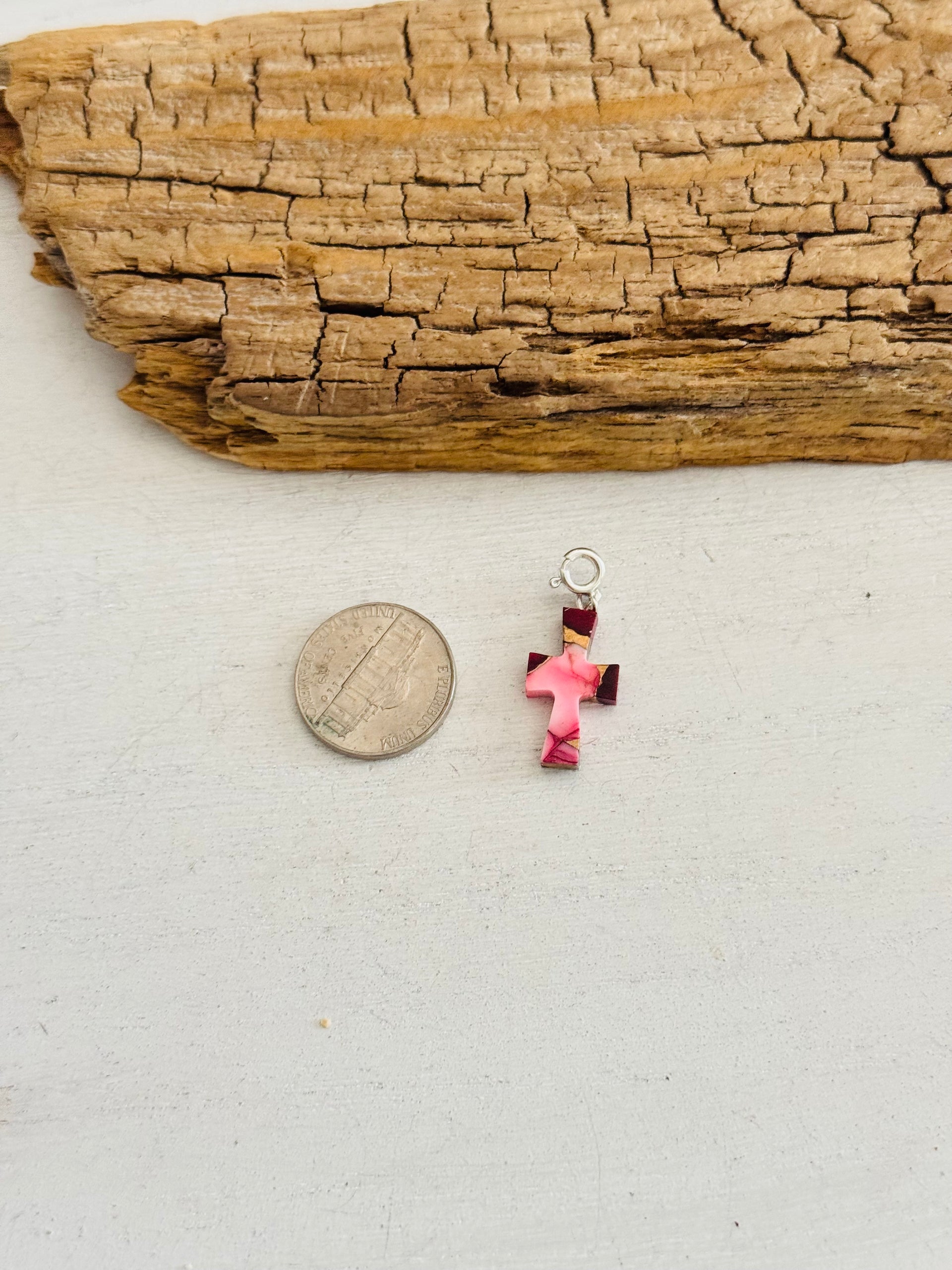 Navajo Made Rose Dahlia & Sterling Silver Cross Charms