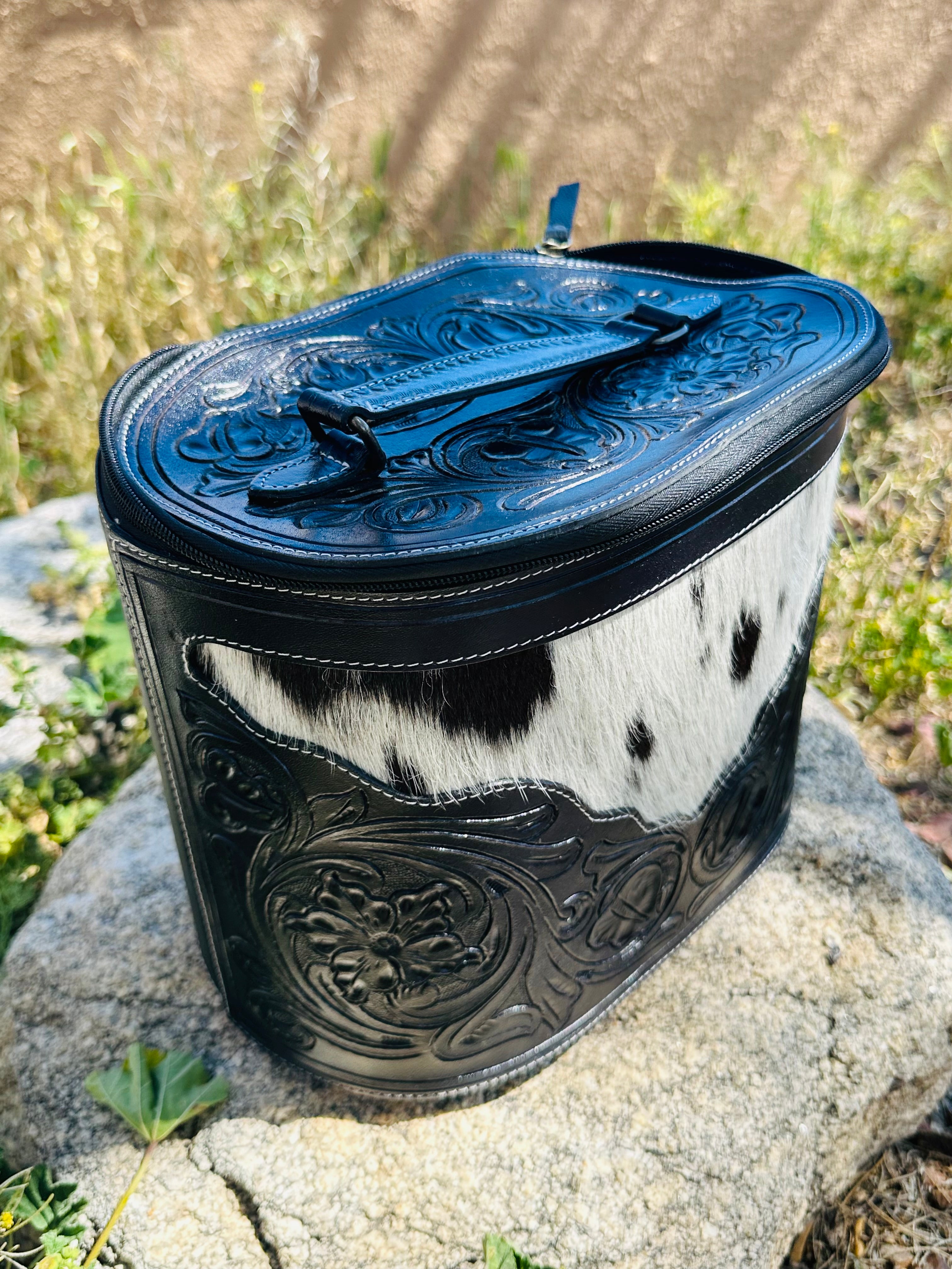 Genuine Cowhide & Tooled Leather Make up Bag