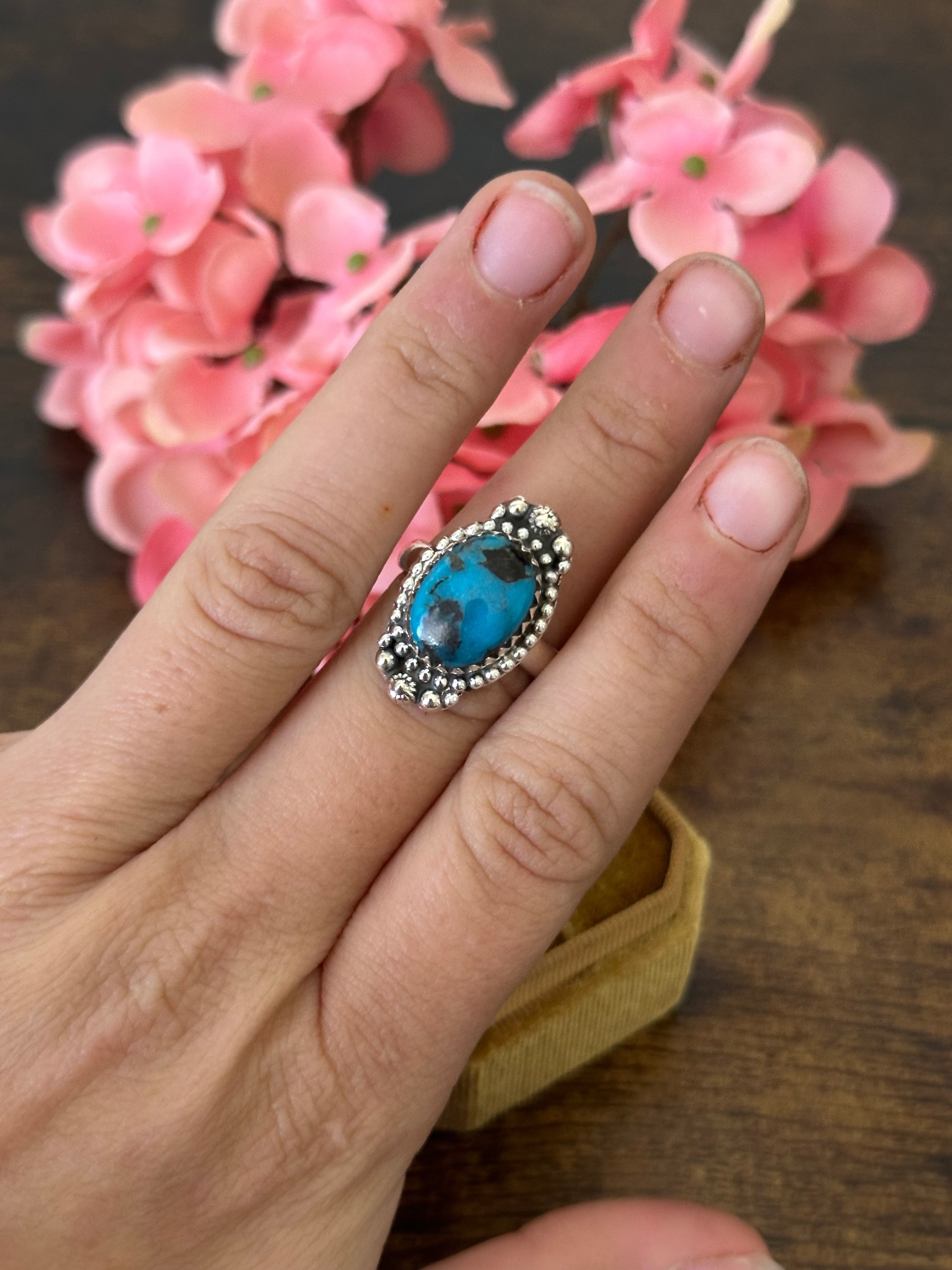 Southwest Handmade Kingman Turquoise & Sterling Silver Ring Size 7