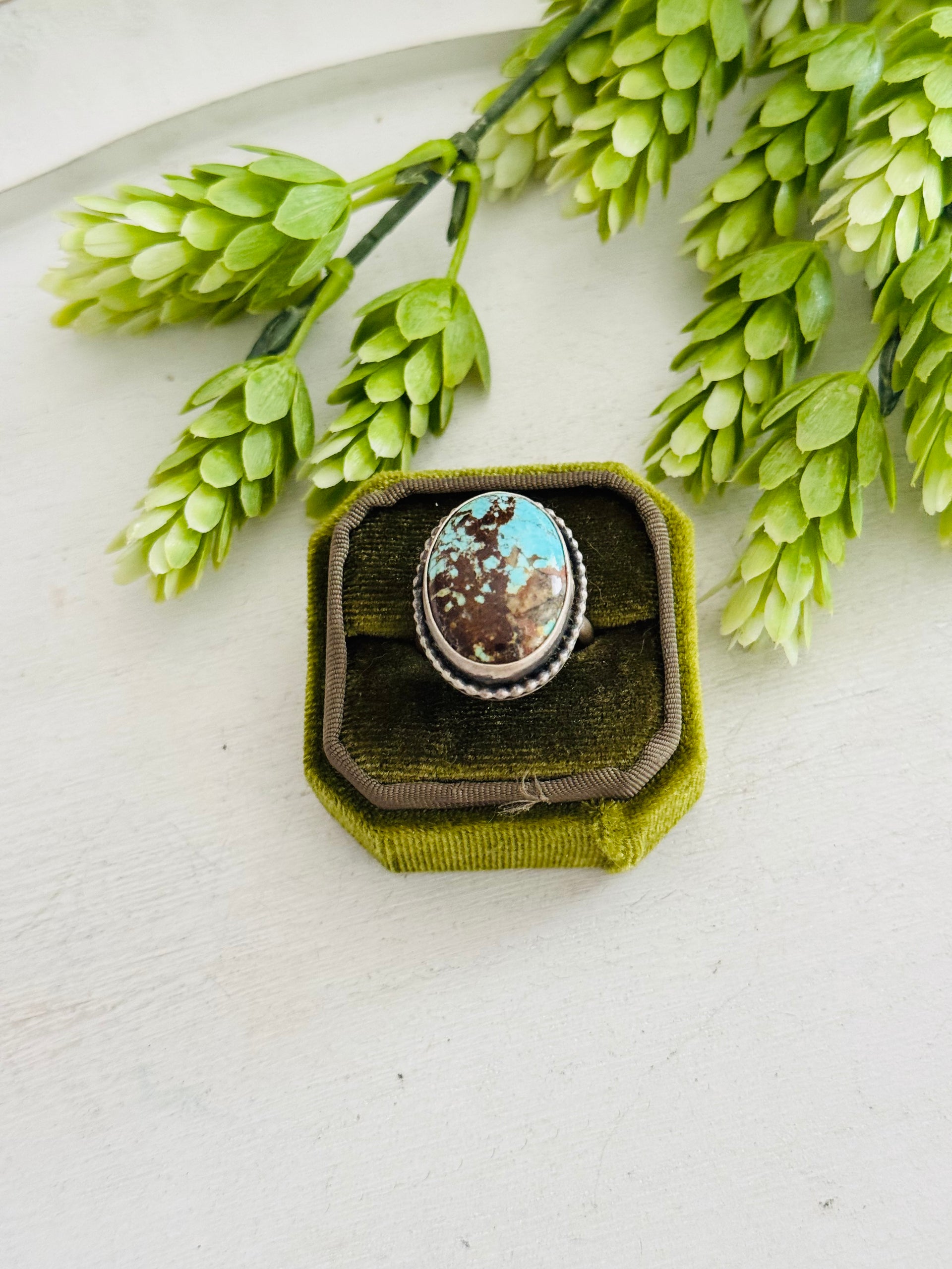 Eli Skeets #8 Turquoise & Sterling Silver Adjustable Ring