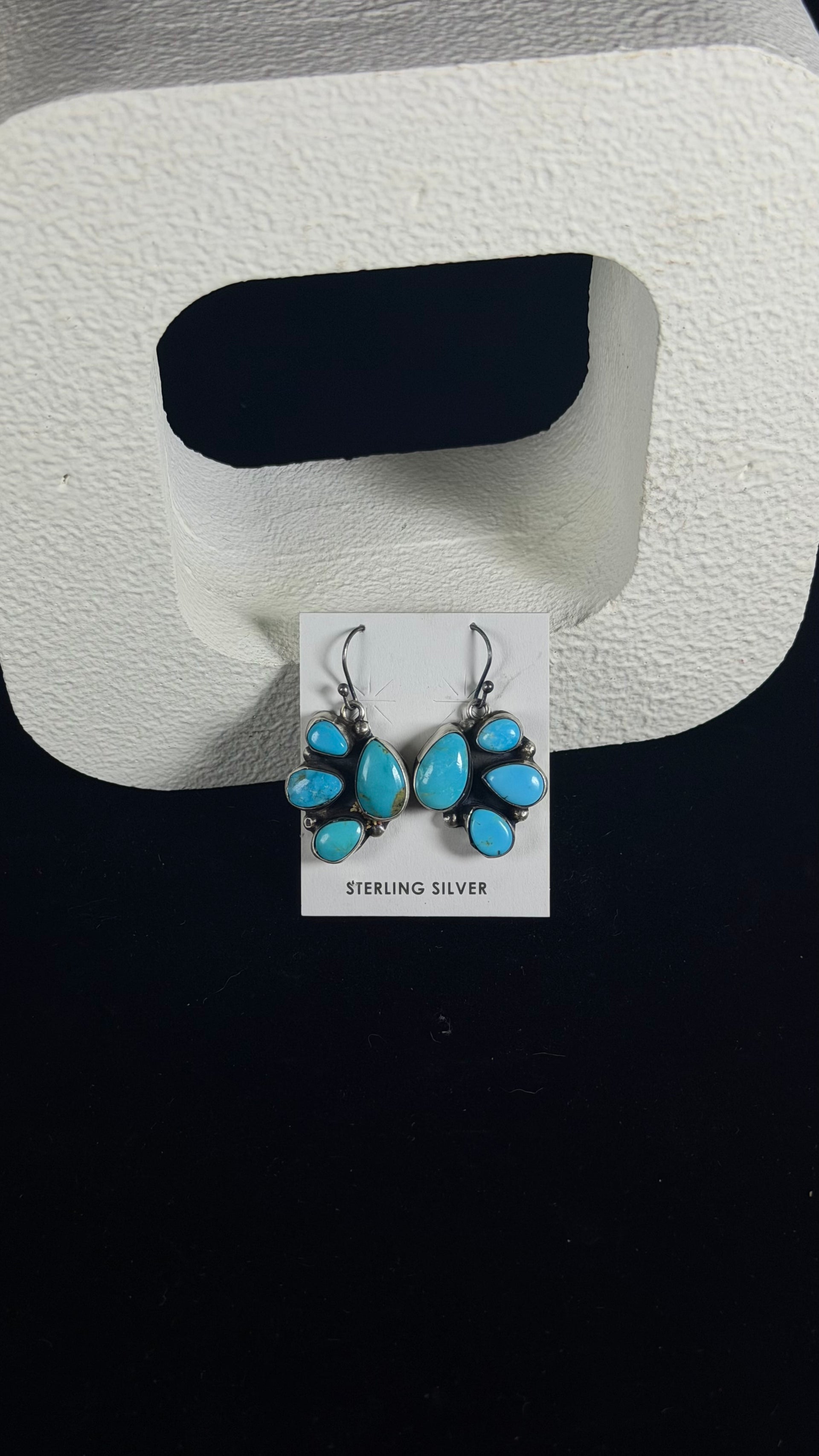 Ella Peters Kingman Turquoise & Sterling Silver Cluster Dangle Earrings