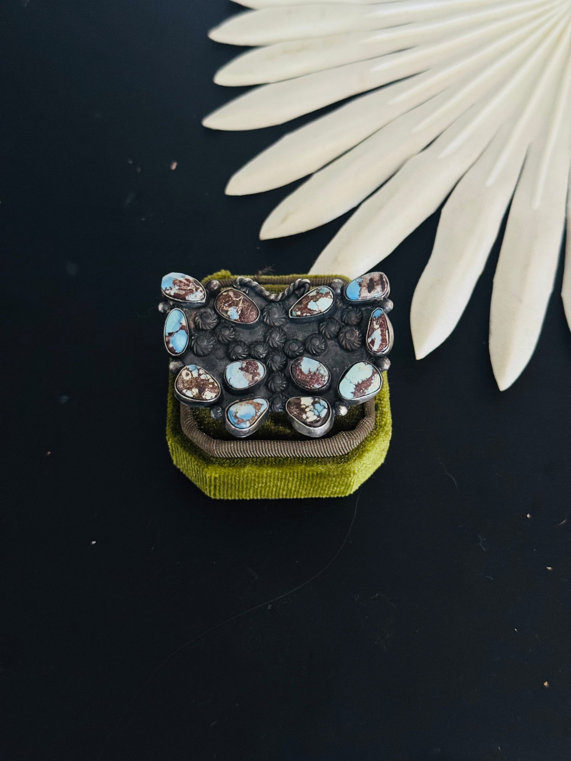 Zachariah David Golden Hills Turquoise & Sterling Silver Adjustable Butterfly Cluster Ring