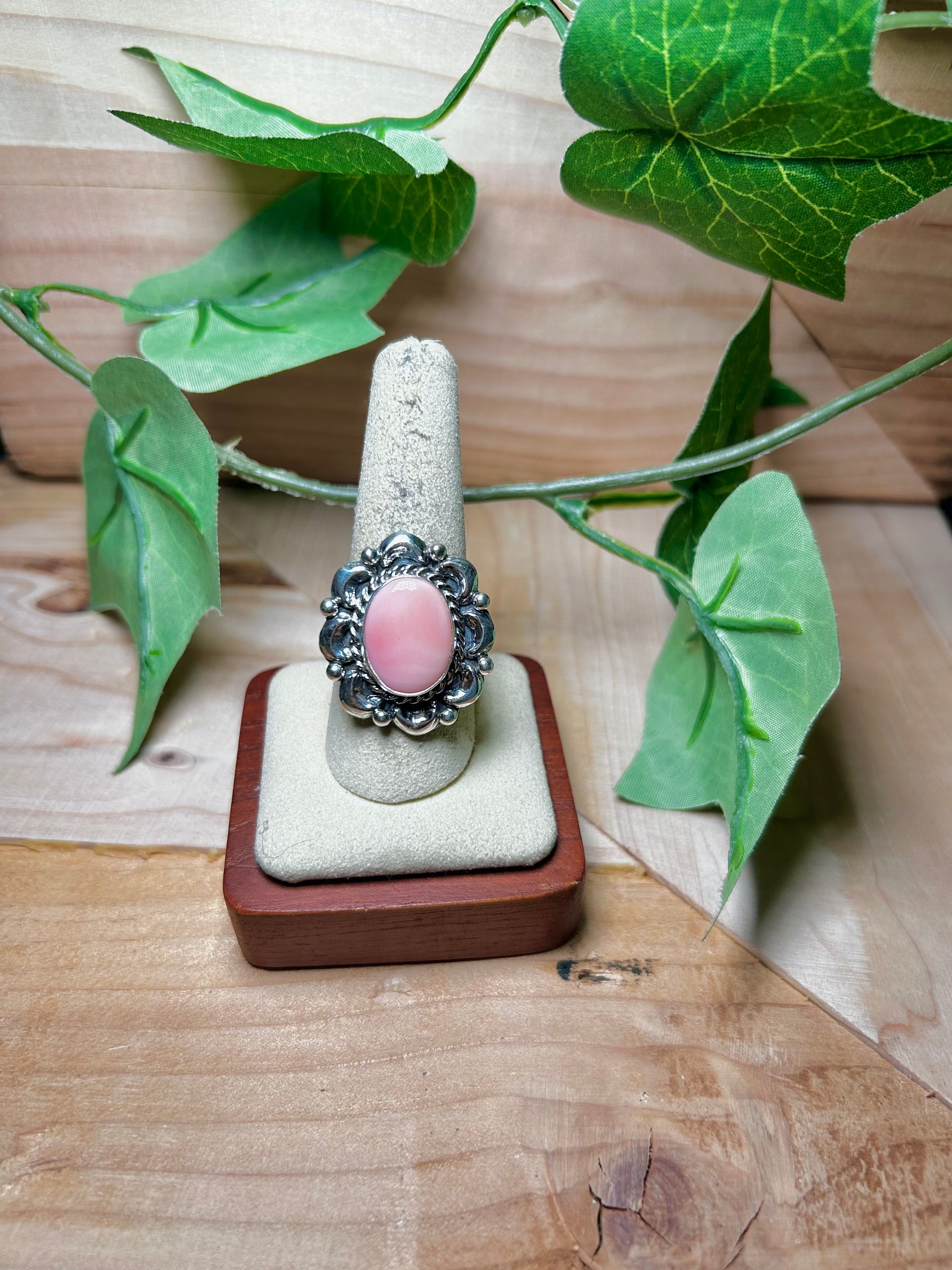Larry Kaye Pink Conch & Sterling Sliver Cluster Adjustable Ring