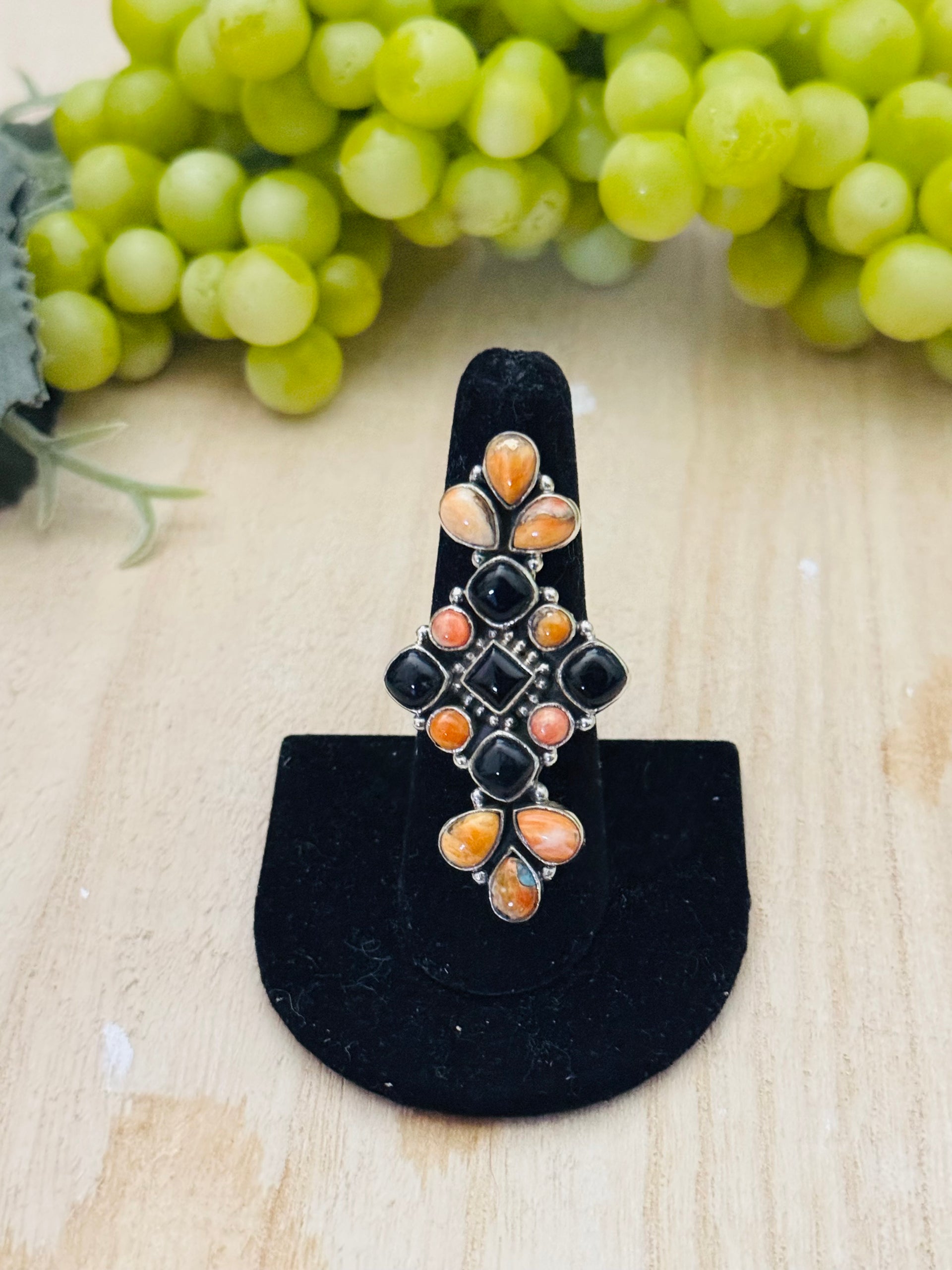 Southwest Handmade Multi Stone & Sterling Silver Adjustable Cluster Ring